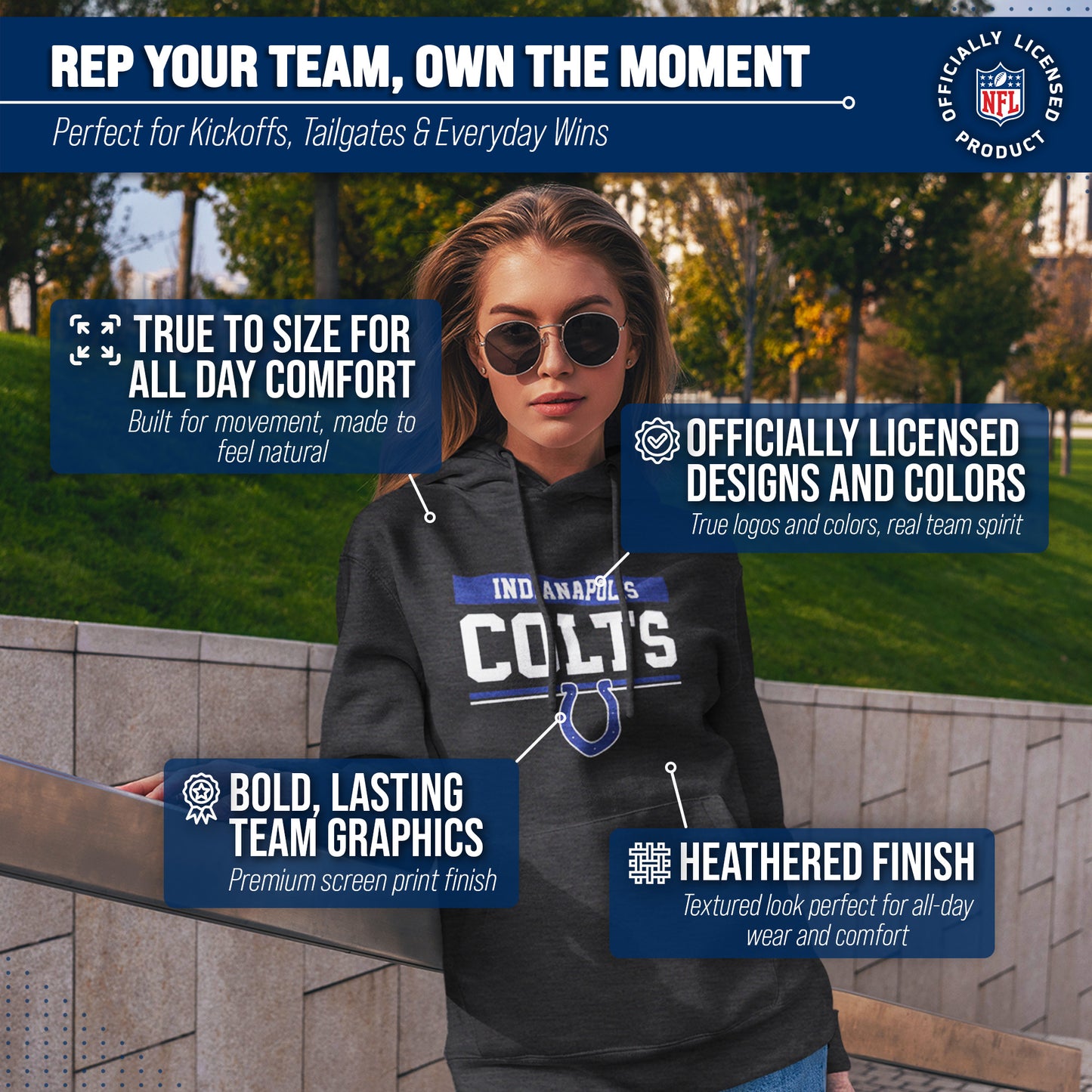 Indianapolis Colts NFL Adult Gameday Charcoal Hooded Sweatshirt - Charcoal