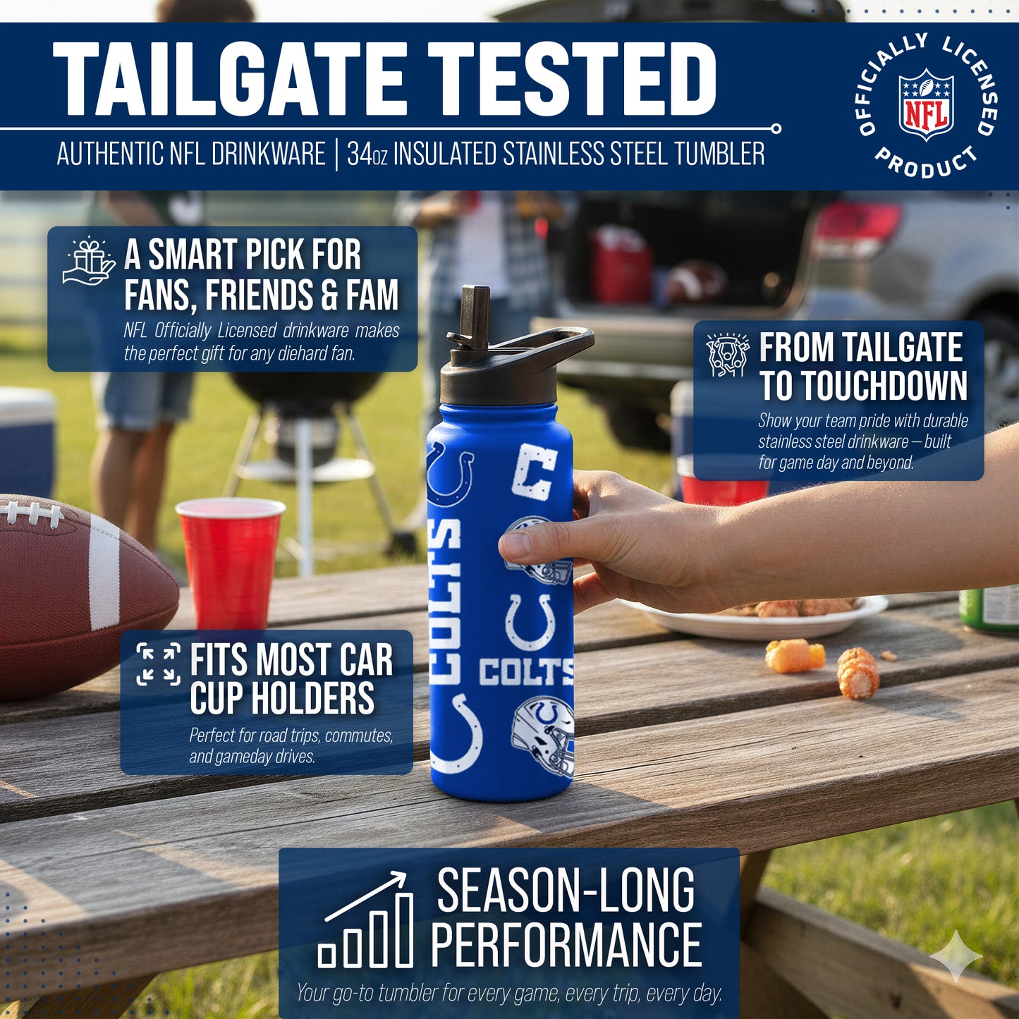 Indianapolis Colts NFL 34oz Quencher Stainless Steel Insulated Water Bottle - Royal