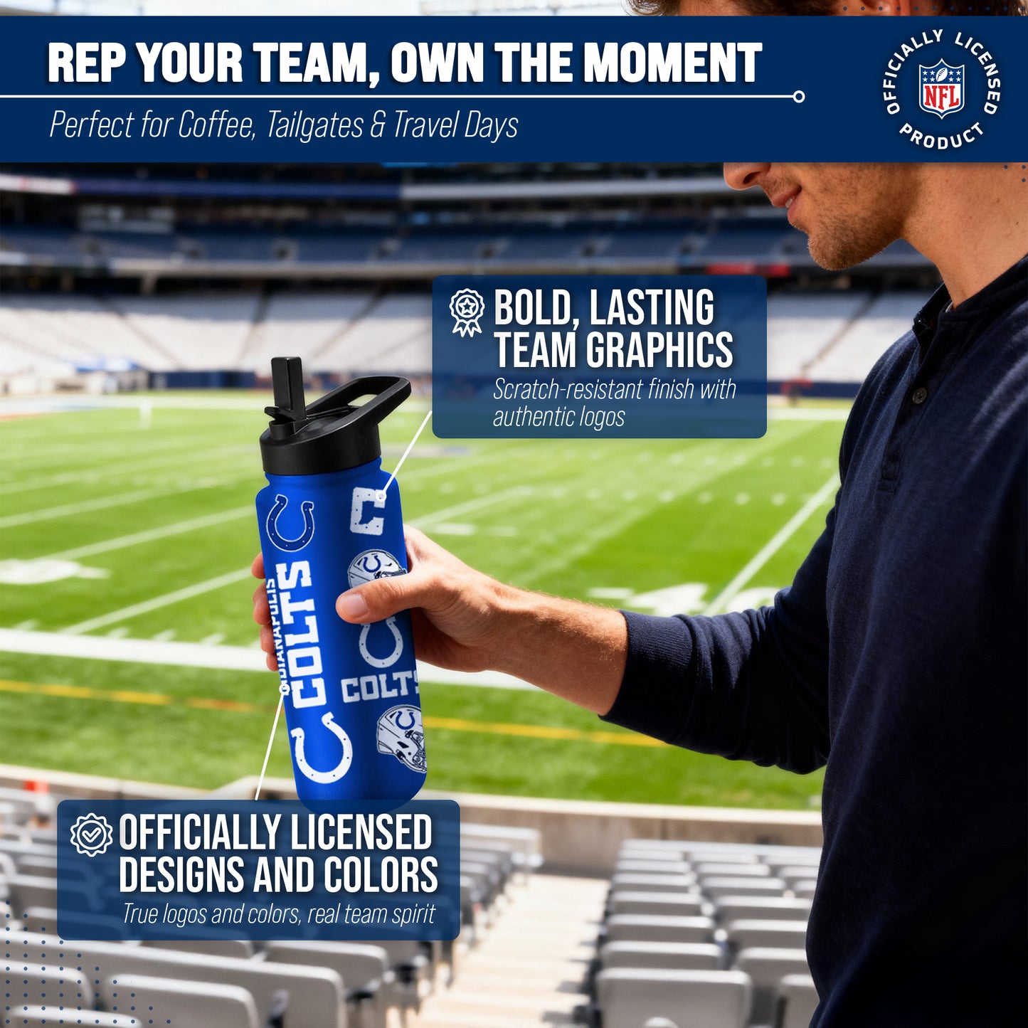 Indianapolis Colts NFL 34oz Quencher Stainless Steel Insulated Water Bottle - Royal