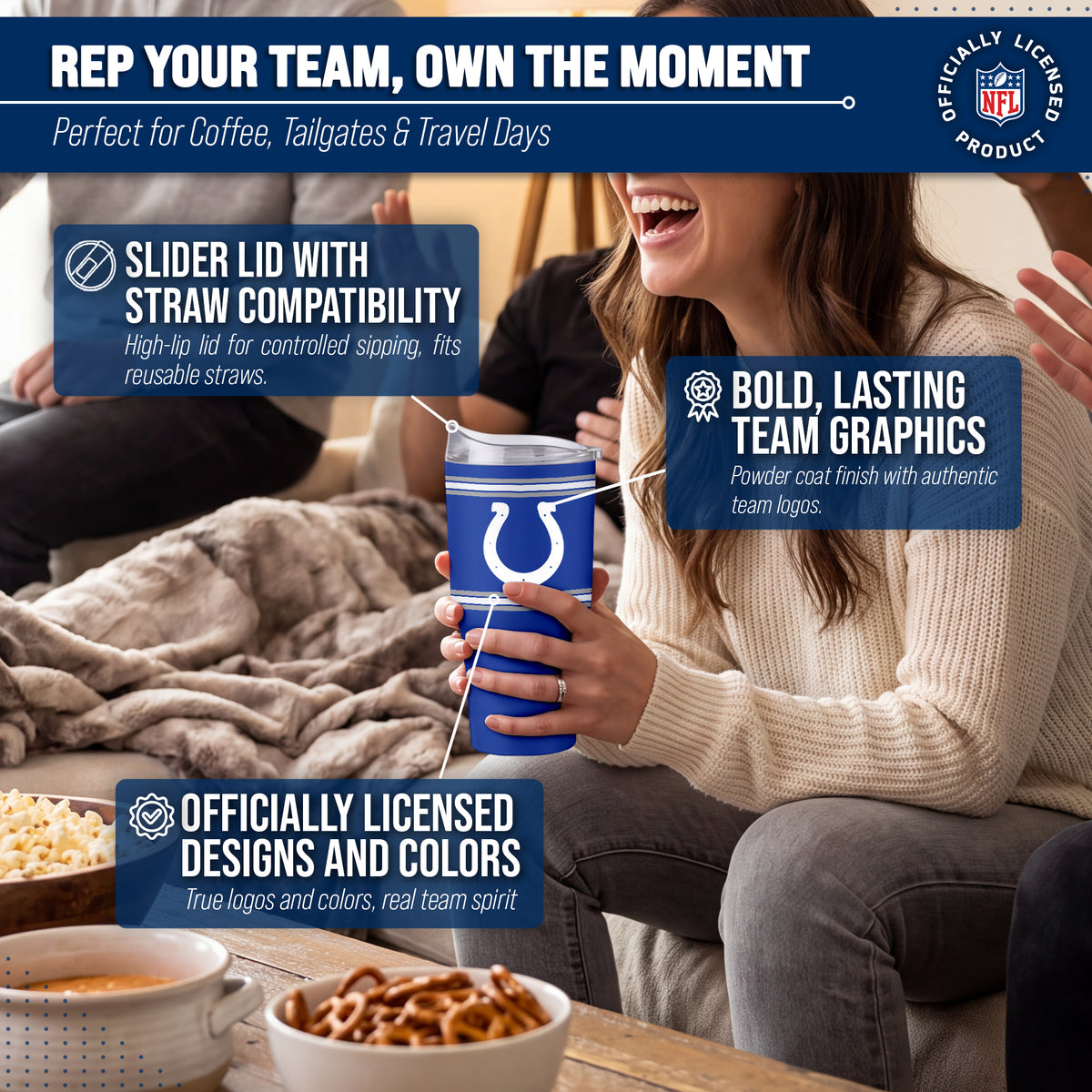 Indianapolis Colts  30 oz Stripe Powder Coat Tumbler | NFL Stainless - Royal