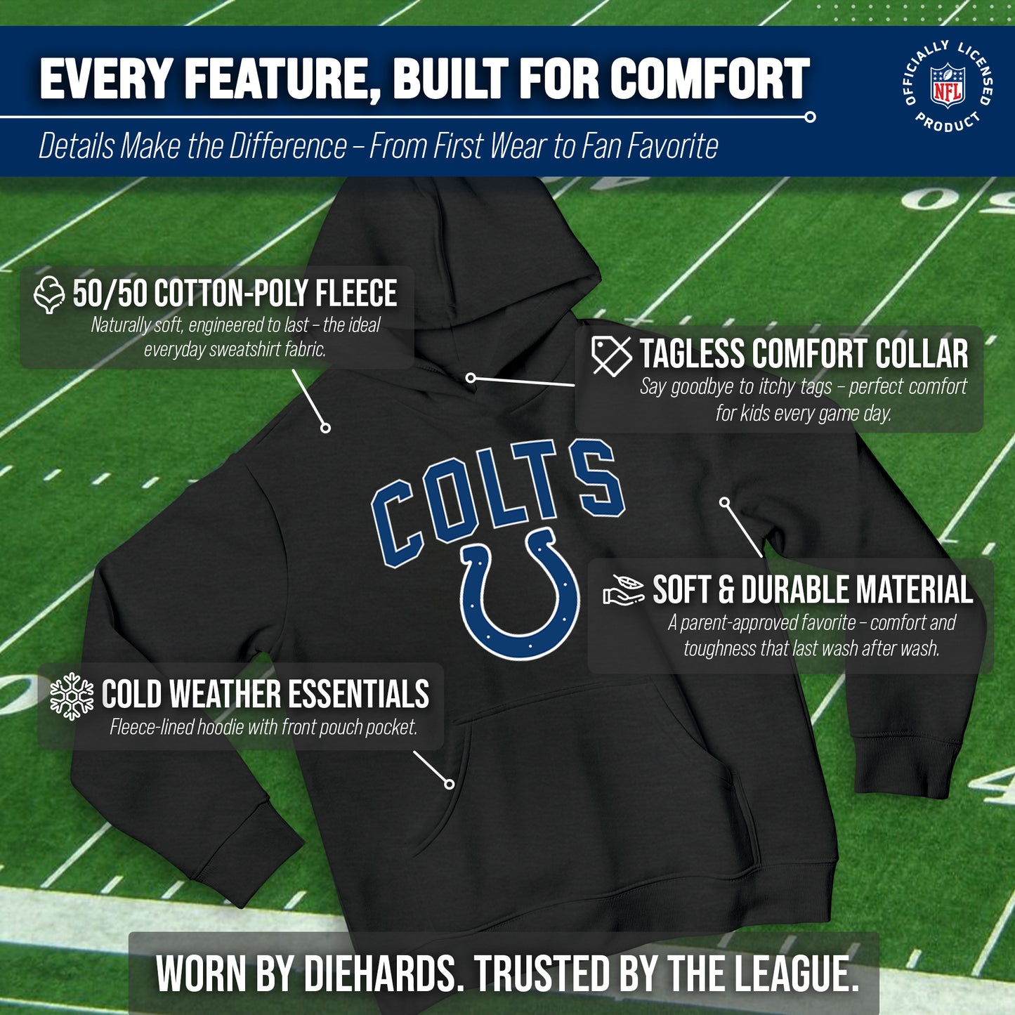 Indianapolis Colts NFL Youth Home Team Hoodie- Kids Hooded Sweatshirt - Black