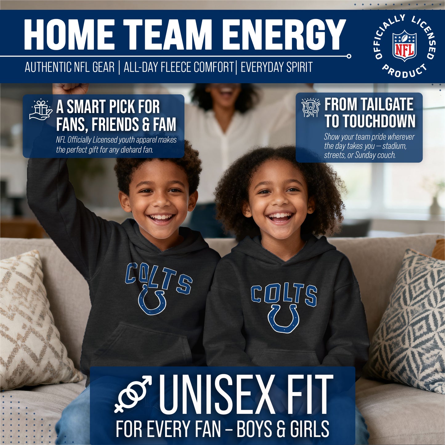 Indianapolis Colts NFL Youth Home Team Hoodie- Kids Hooded Sweatshirt - Black