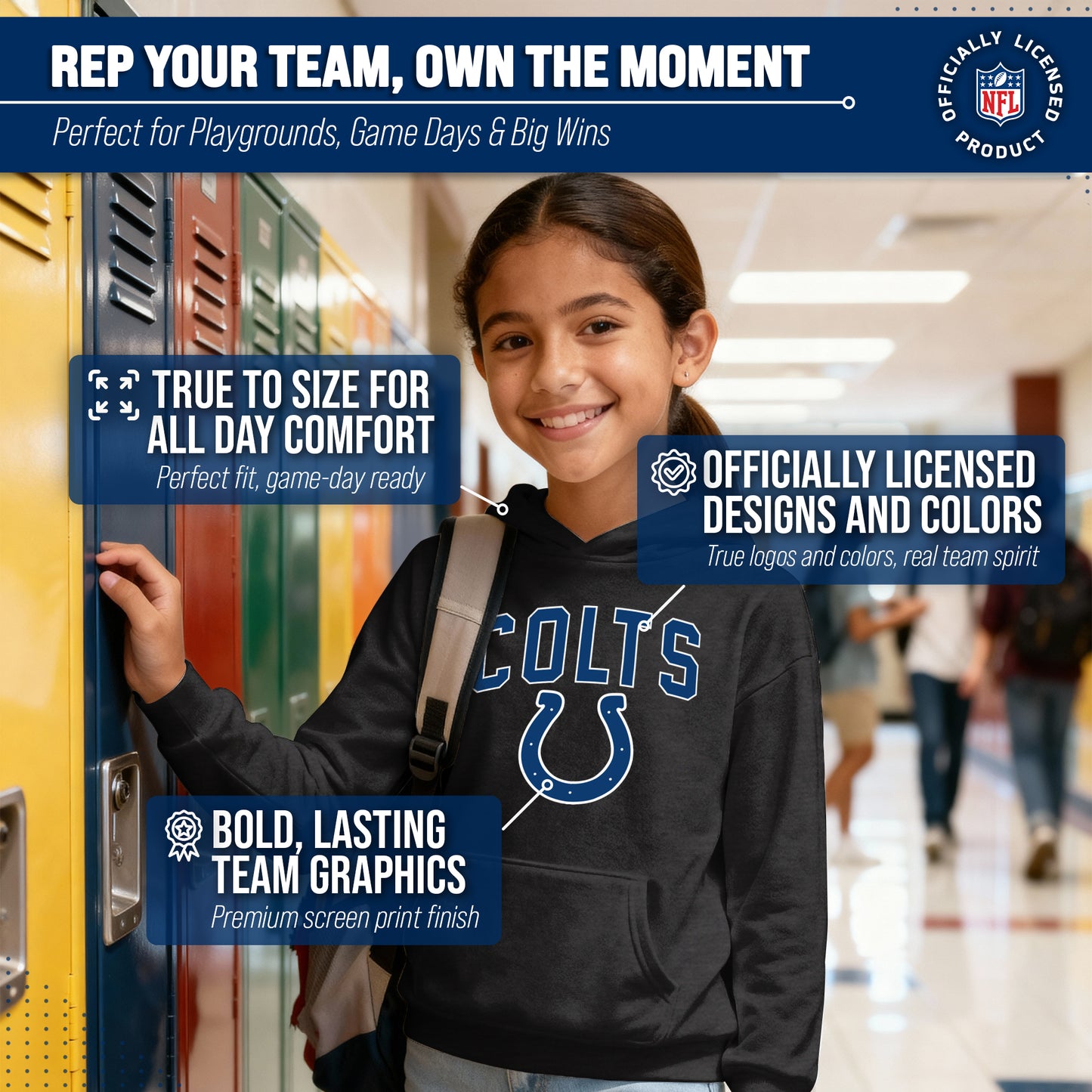 Indianapolis Colts NFL Youth Home Team Hoodie- Kids Hooded Sweatshirt - Black