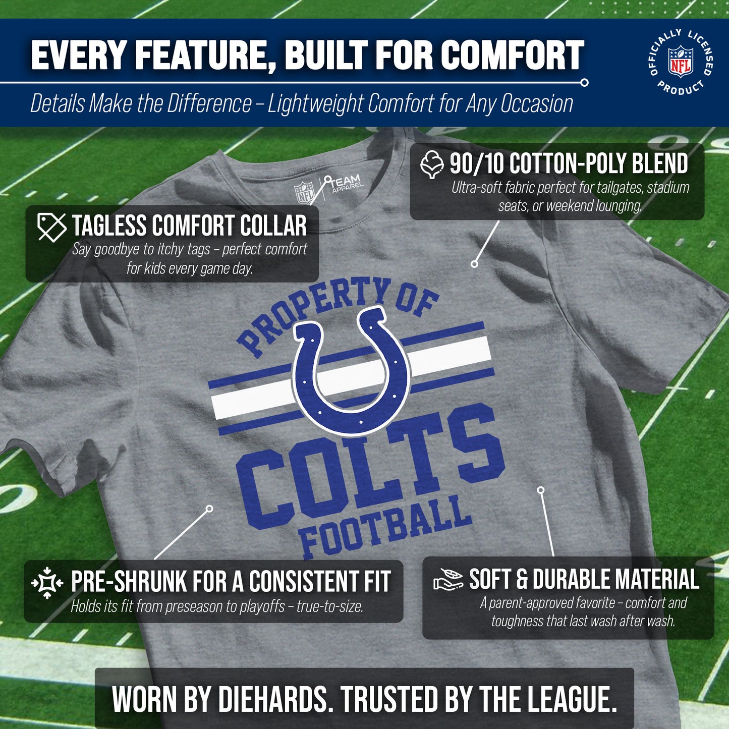 Indianapolis Colts NFL Youth Property Of Short Sleeve Lightweight T Shirt - Sport Gray