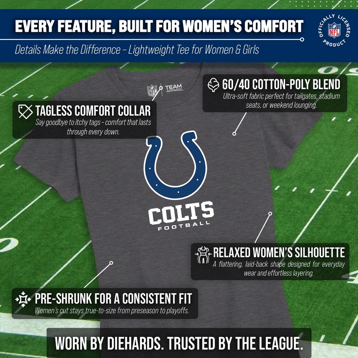 Indianapolis Colts  Women's NFL Big Logo Cotton T-Shirt - Charcoal