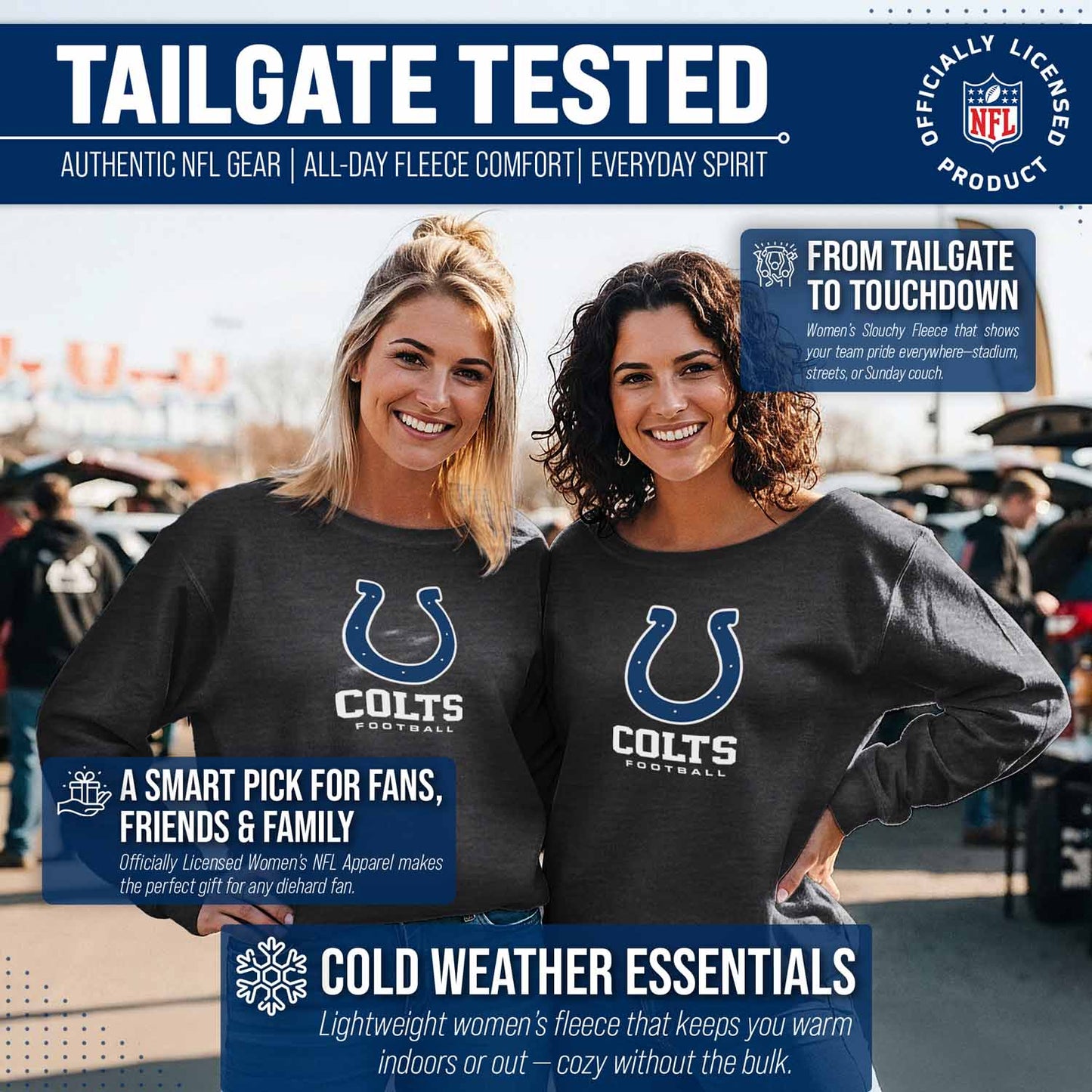 Indianapolis Colts NFL Womens Ultimate Fan French Terry Slouchy Top- Raglan Sleeves - Charcoal