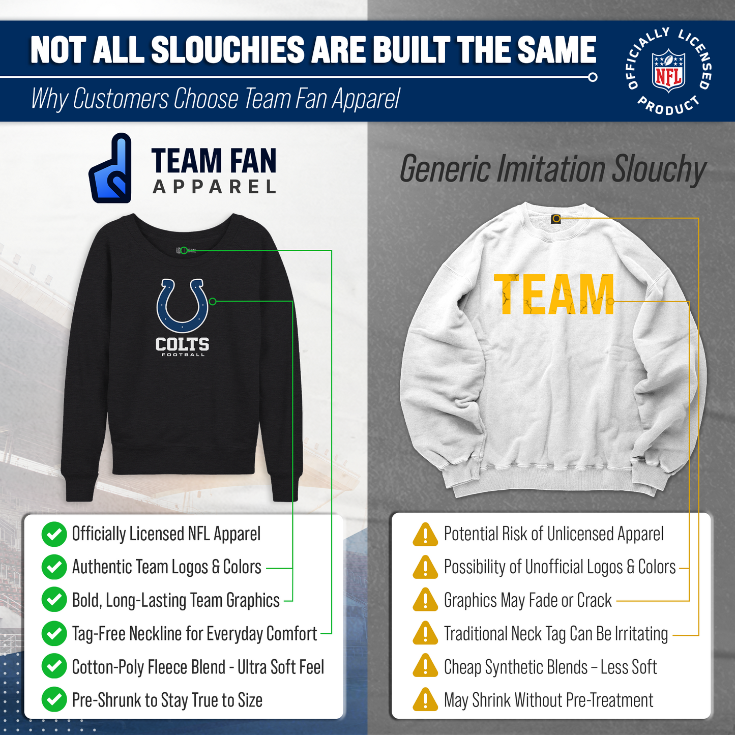 Indianapolis Colts NFL Womens Ultimate Fan French Terry Slouchy Top- Raglan Sleeves - Charcoal