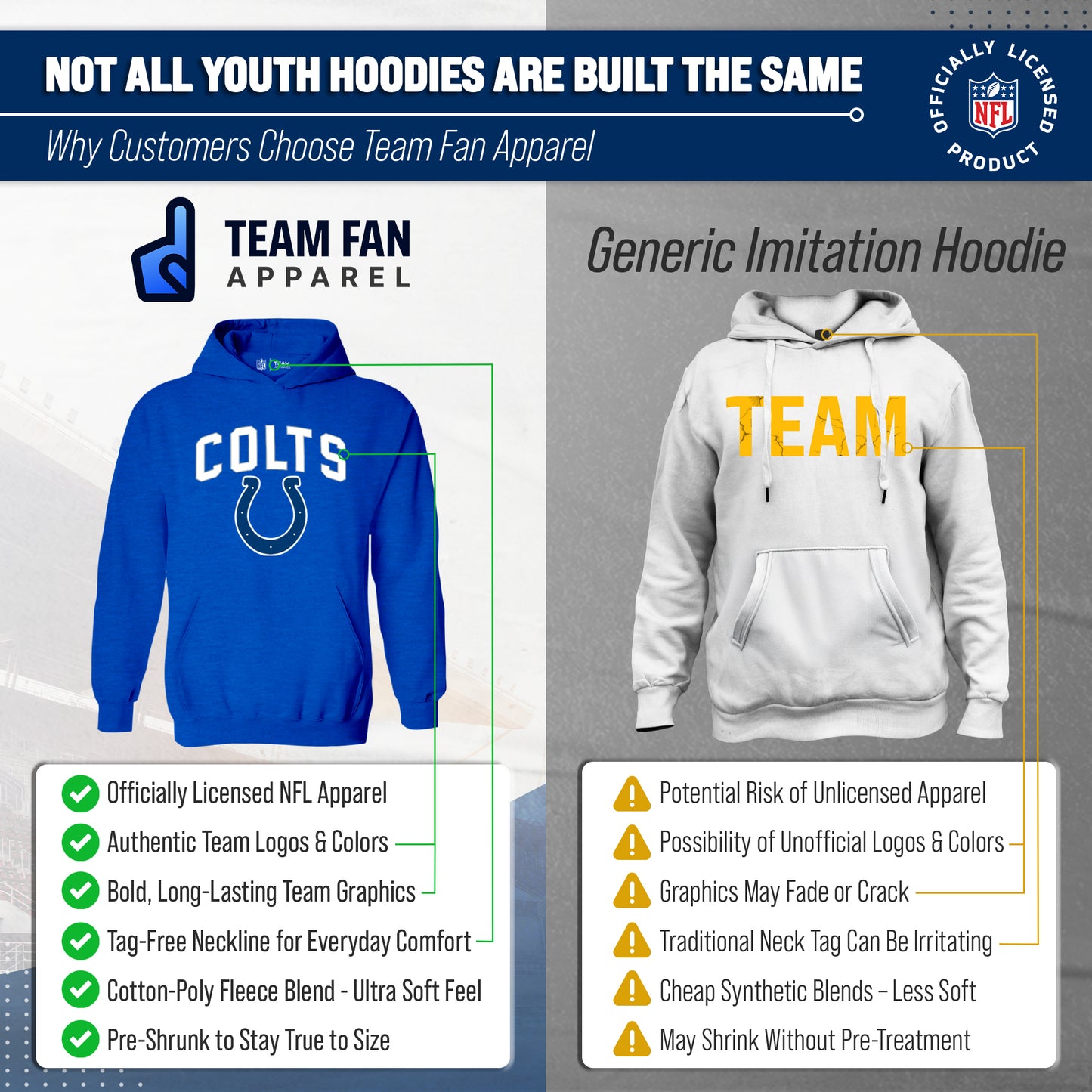 Indianapolis Colts NFL Youth Home Team Hoodie- Kids Hooded Sweatshirt - Royal