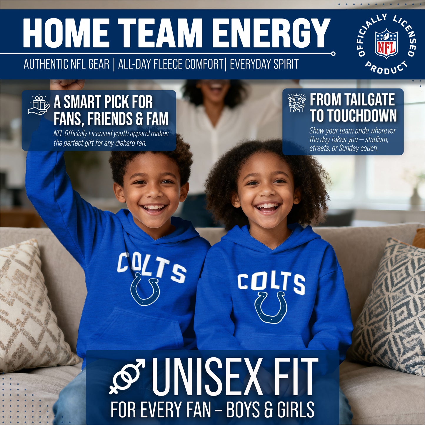 Indianapolis Colts NFL Youth Home Team Hoodie- Kids Hooded Sweatshirt - Royal