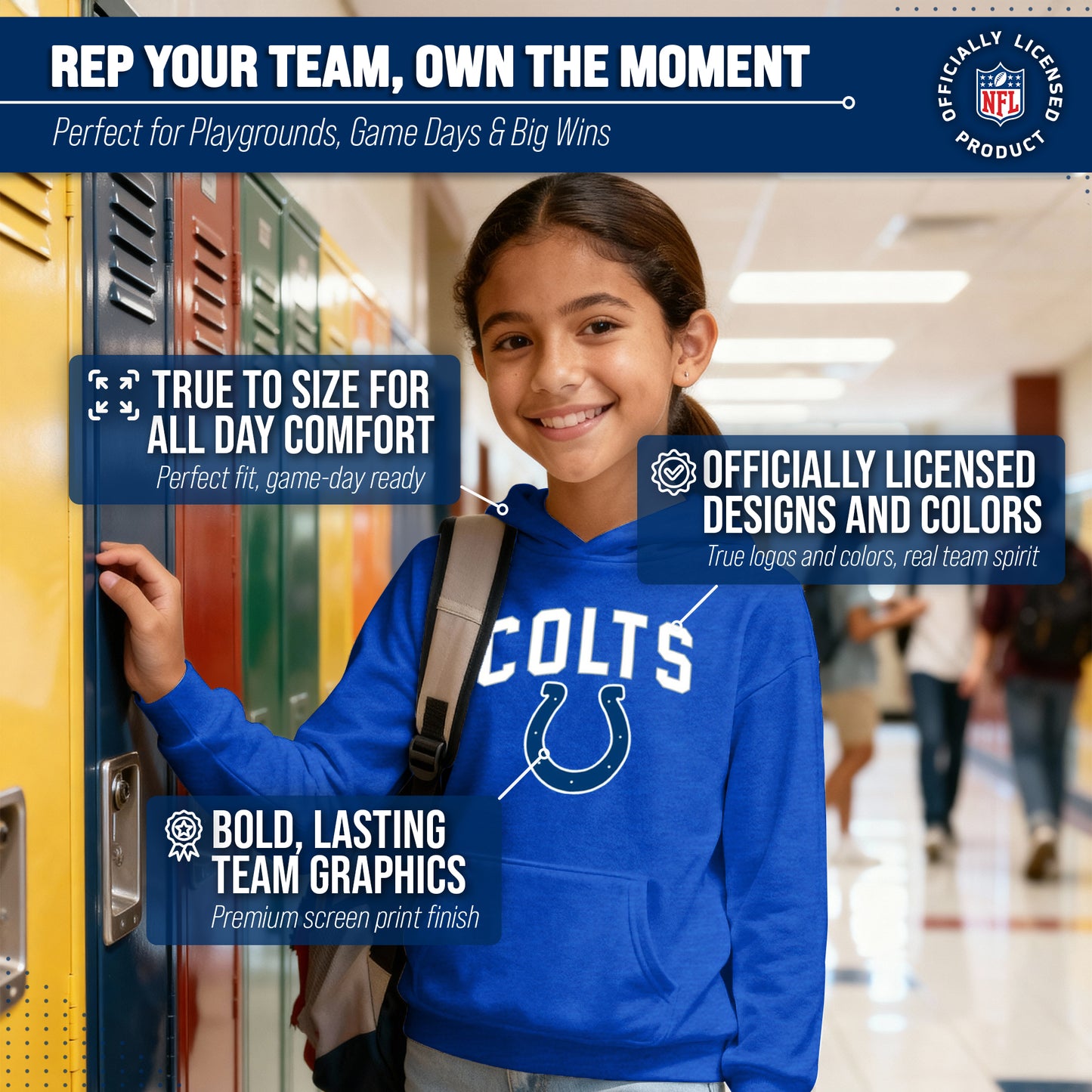 Indianapolis Colts NFL Youth Home Team Hoodie- Kids Hooded Sweatshirt - Royal