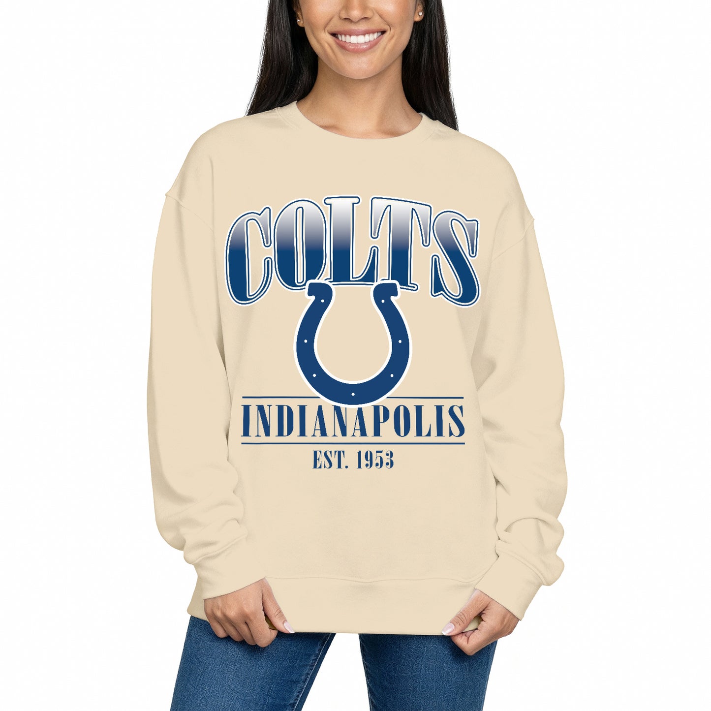 Indianapolis Colts Womens NFL Starstruck Crewneck Pullover - Cream