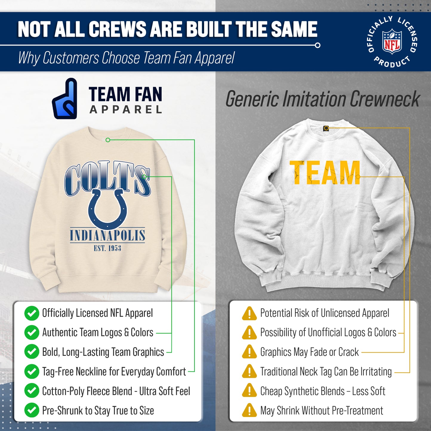 Indianapolis Colts Womens NFL Starstruck Crewneck Pullover - Cream