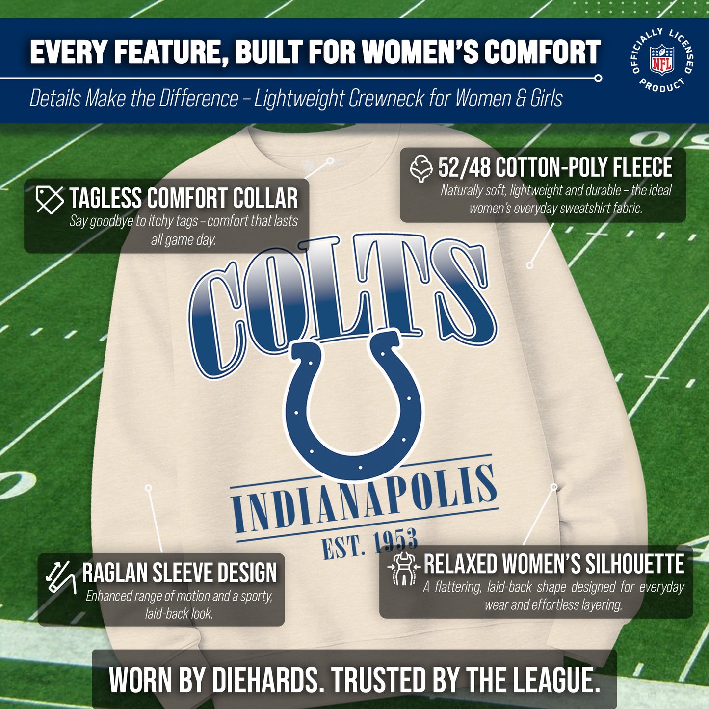 Indianapolis Colts Womens NFL Starstruck Crewneck Pullover - Cream