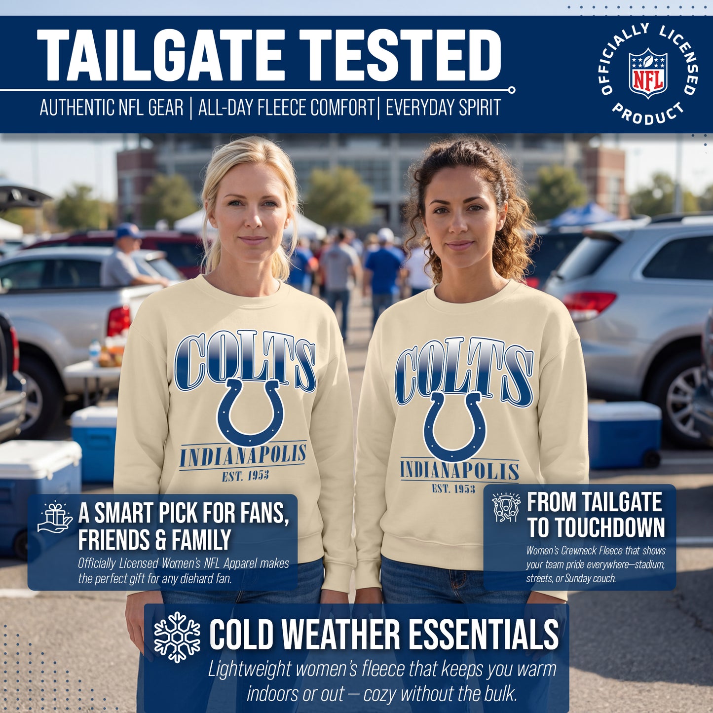 Indianapolis Colts Womens NFL Starstruck Crewneck Pullover - Cream