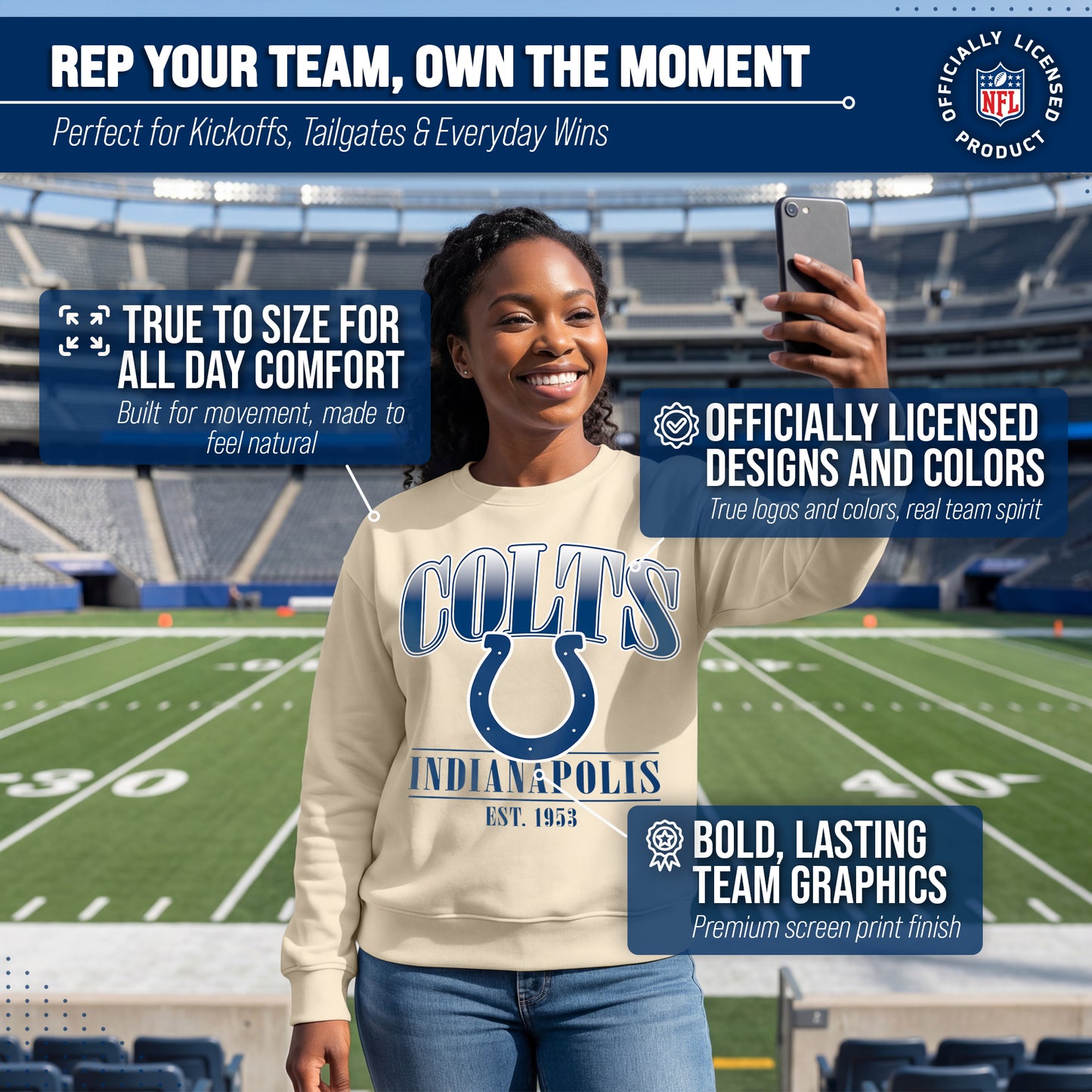 Indianapolis Colts Womens NFL Starstruck Crewneck Pullover - Cream