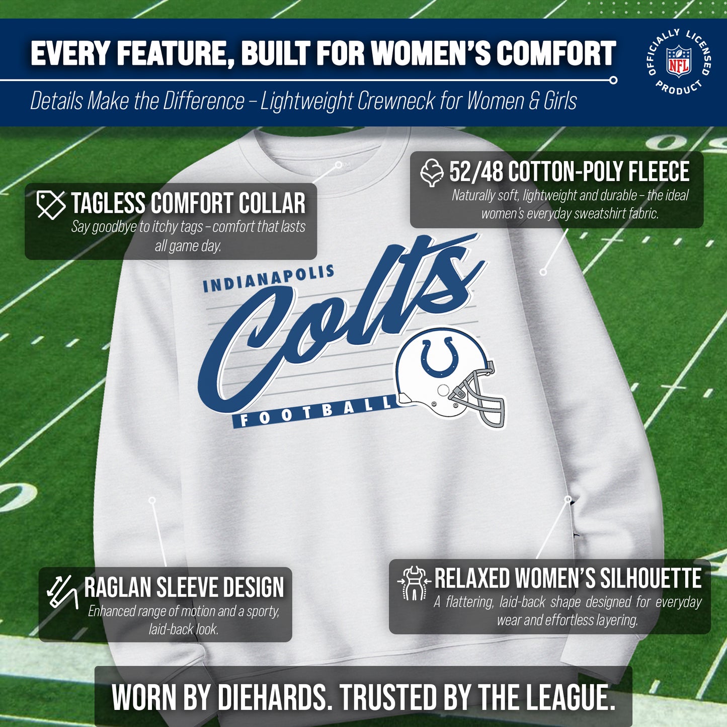 Indianapolis Colts Womens NFL Scrimmage Line Crewneck Pullover - Gray Heather