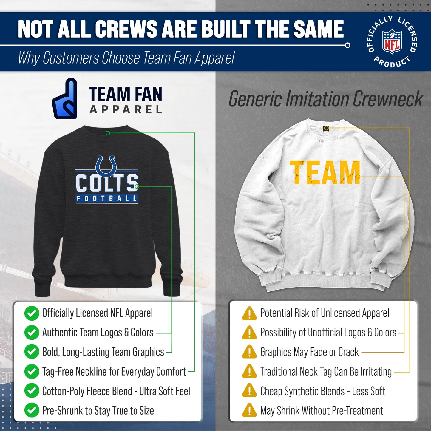 Indianapolis Colts NFL Adult True Fan Crewneck Sweatshirt - Charcoal