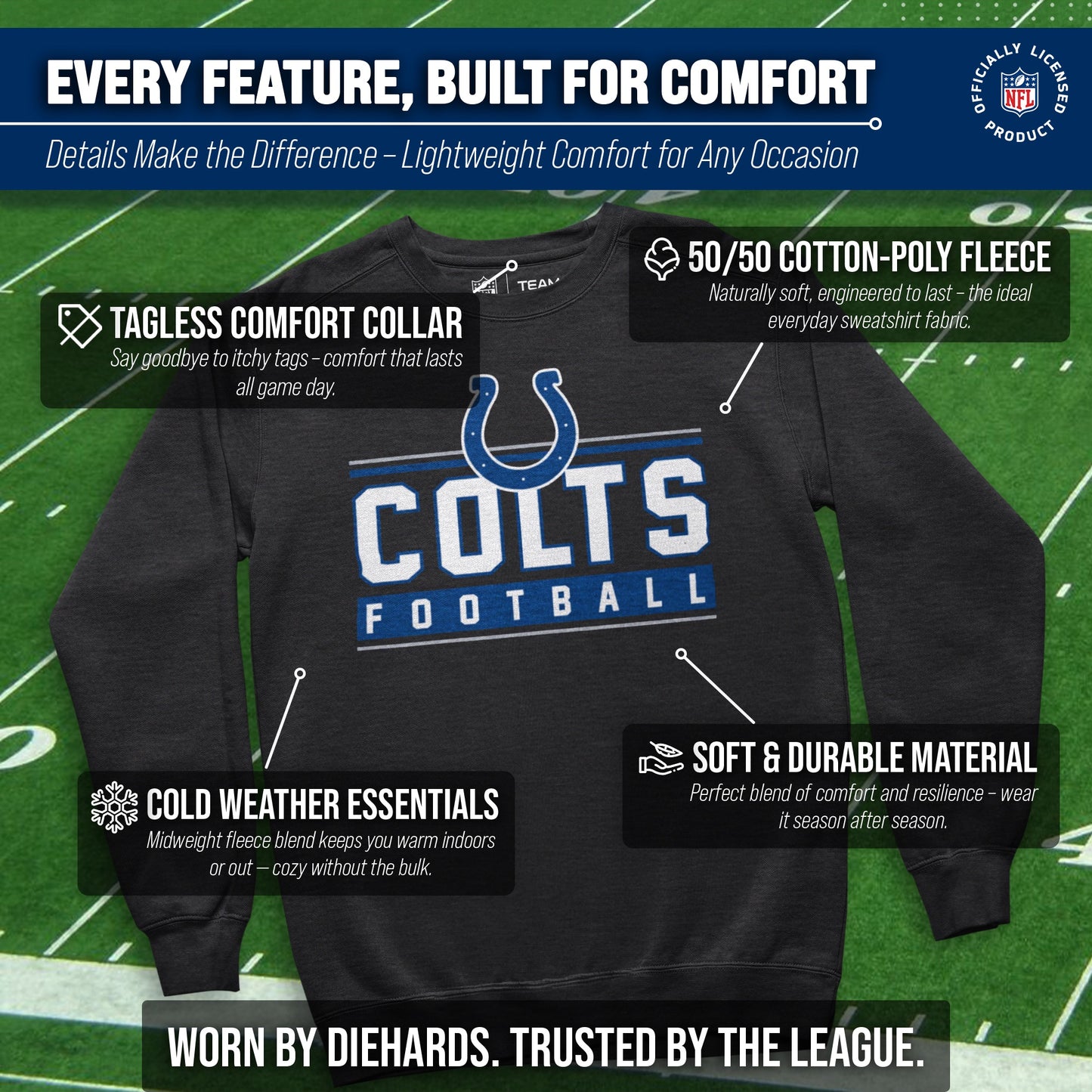 Indianapolis Colts NFL Adult True Fan Crewneck Sweatshirt - Charcoal
