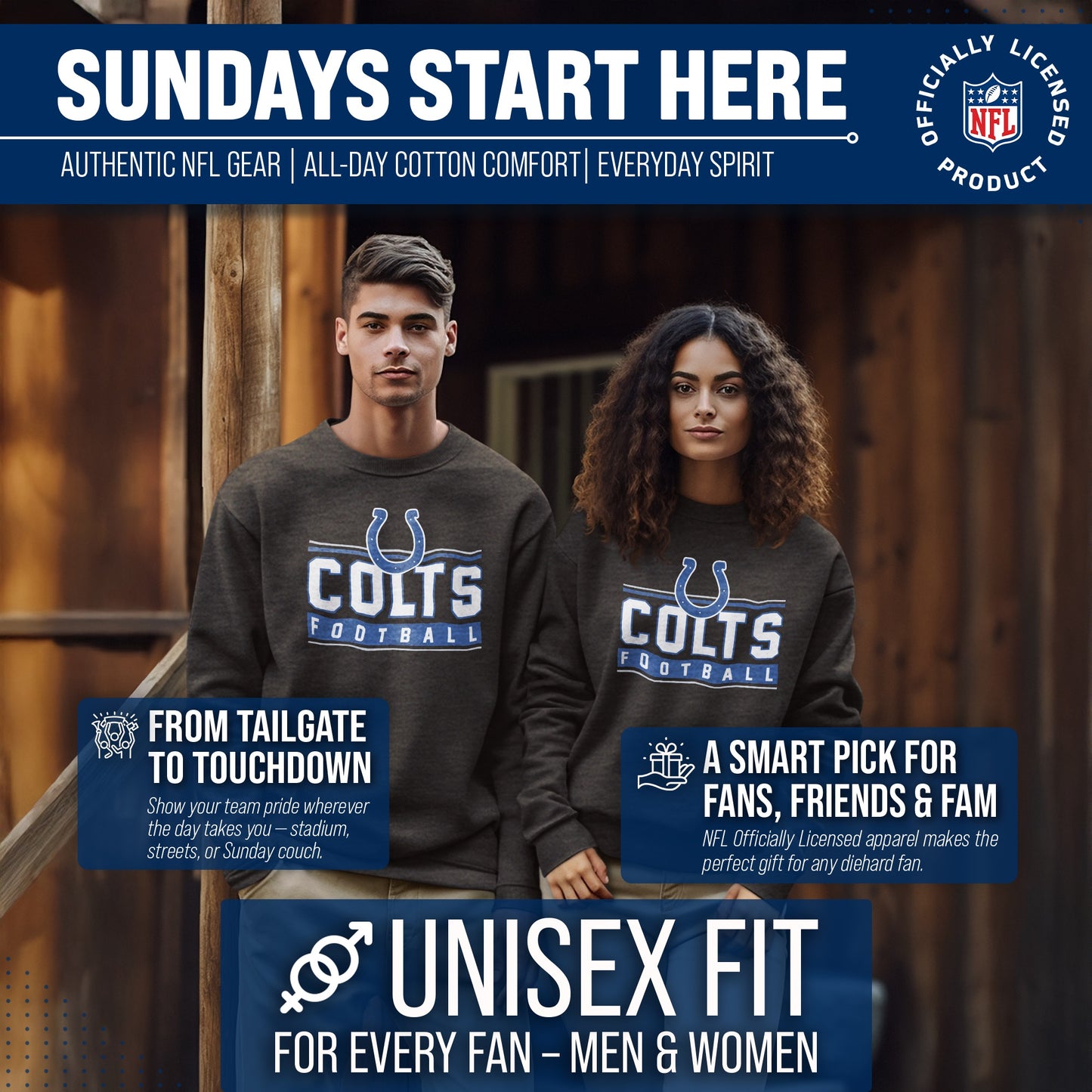 Indianapolis Colts NFL Adult True Fan Crewneck Sweatshirt - Charcoal