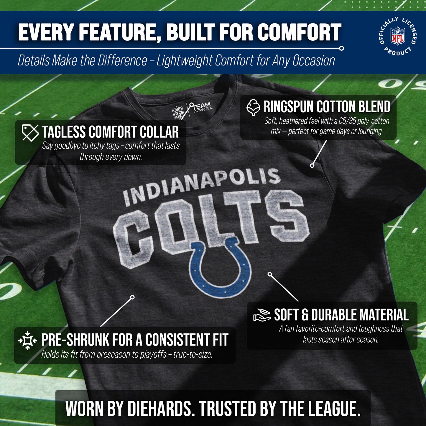Indianapolis Colts NFL Starting Fresh Short Sleeve Heather T-Shirt - Black