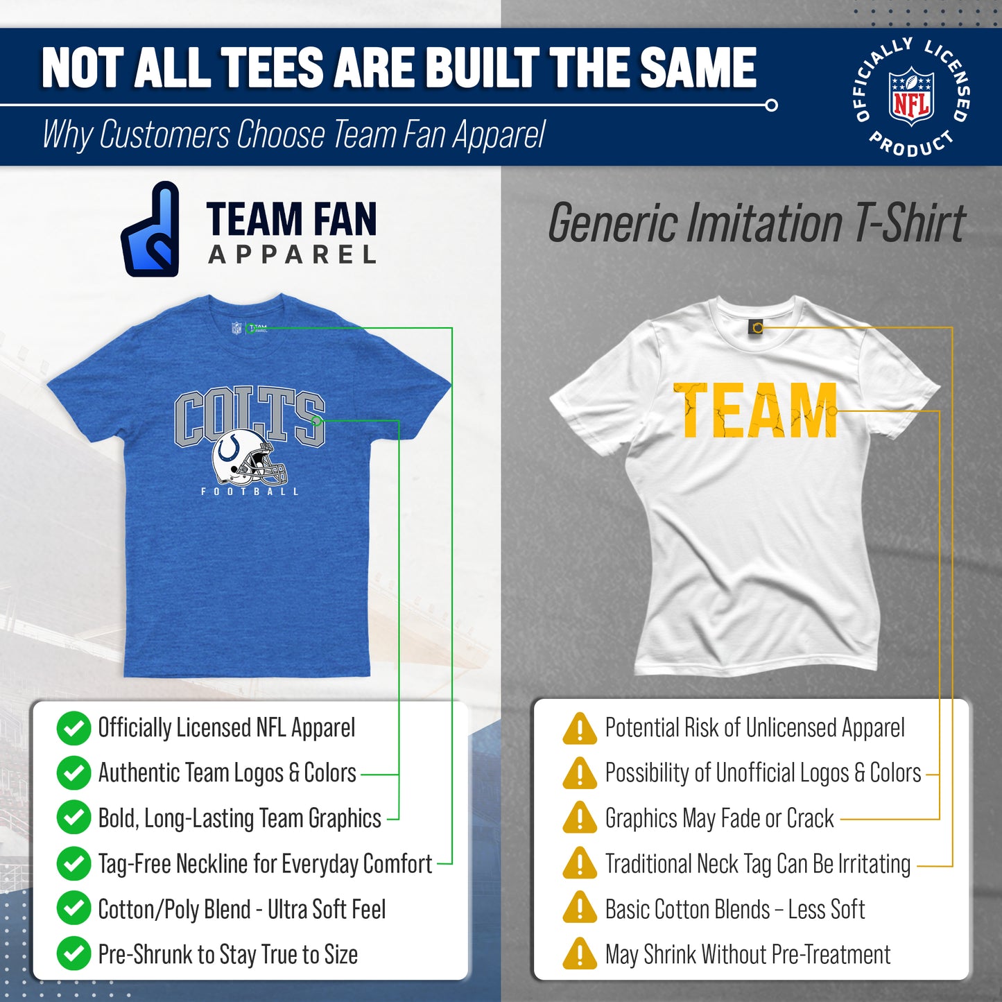 Indianapolis Colts NFL Adult All Star Heather Tag-Less T-Shirt - Blue Heather