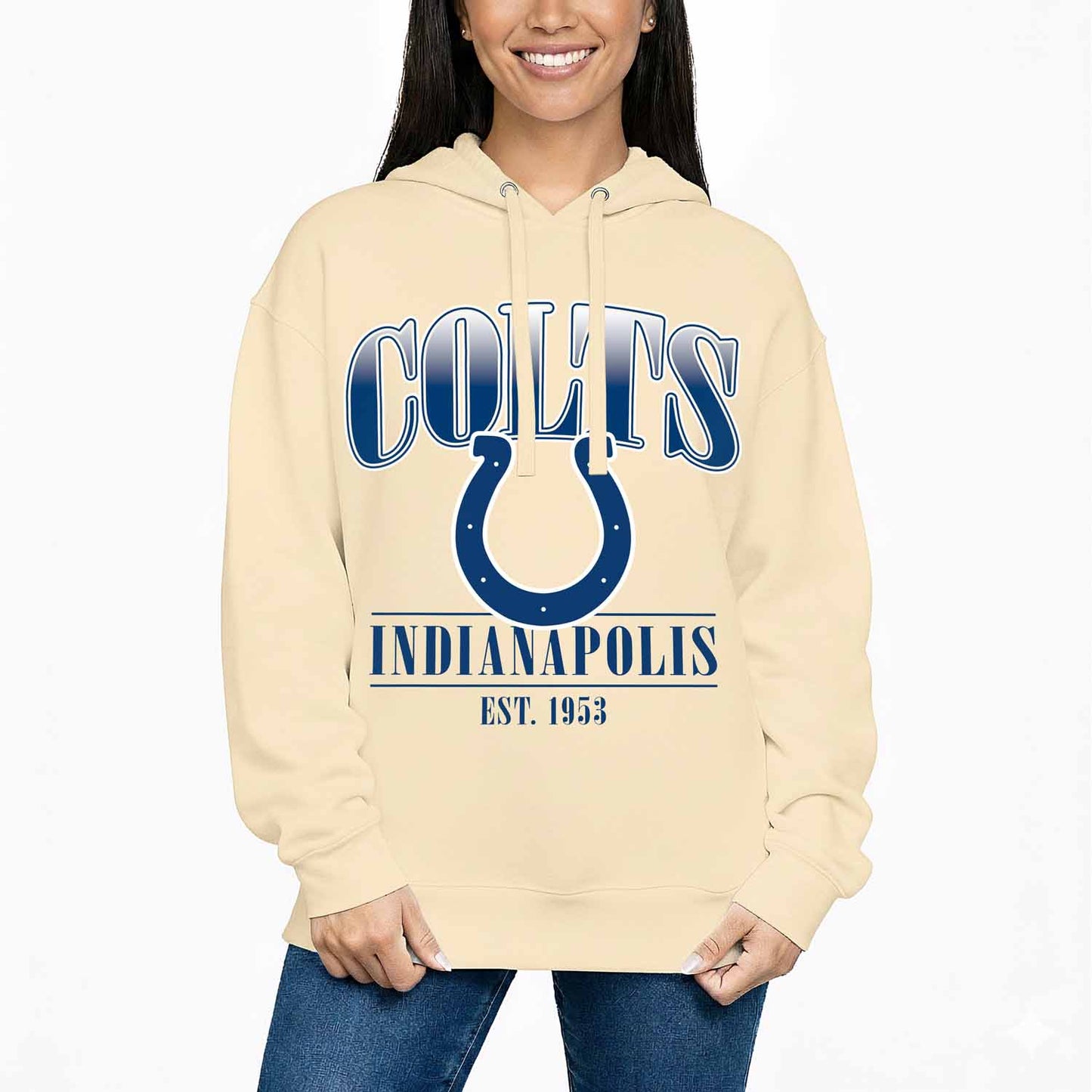 Indianapolis Colts Team Fan Apparel NFL Women's  Starstruck Fleece Pullover Hoodie - Cream