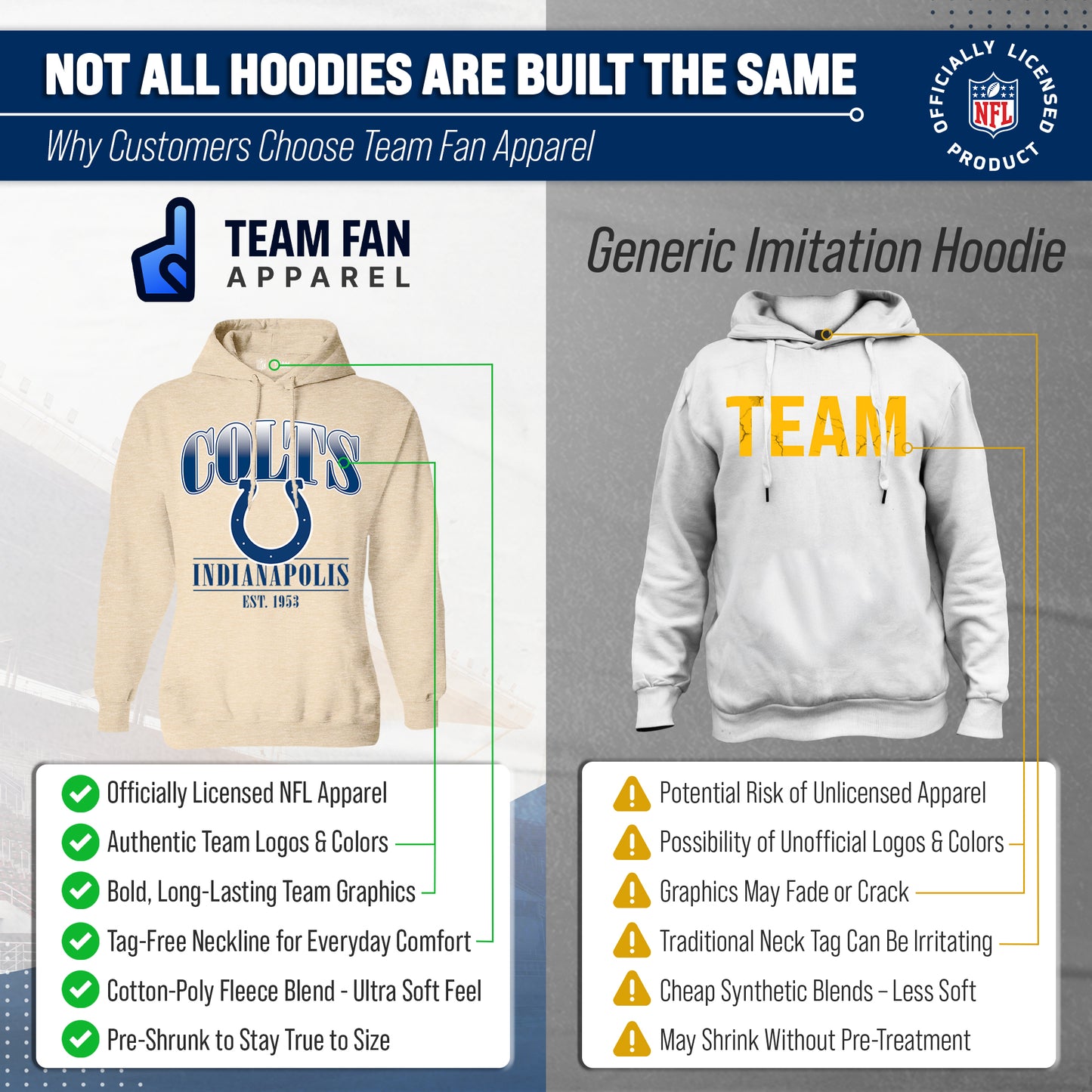 Indianapolis Colts Team Fan Apparel NFL Women's  Starstruck Fleece Pullover Hoodie - Cream