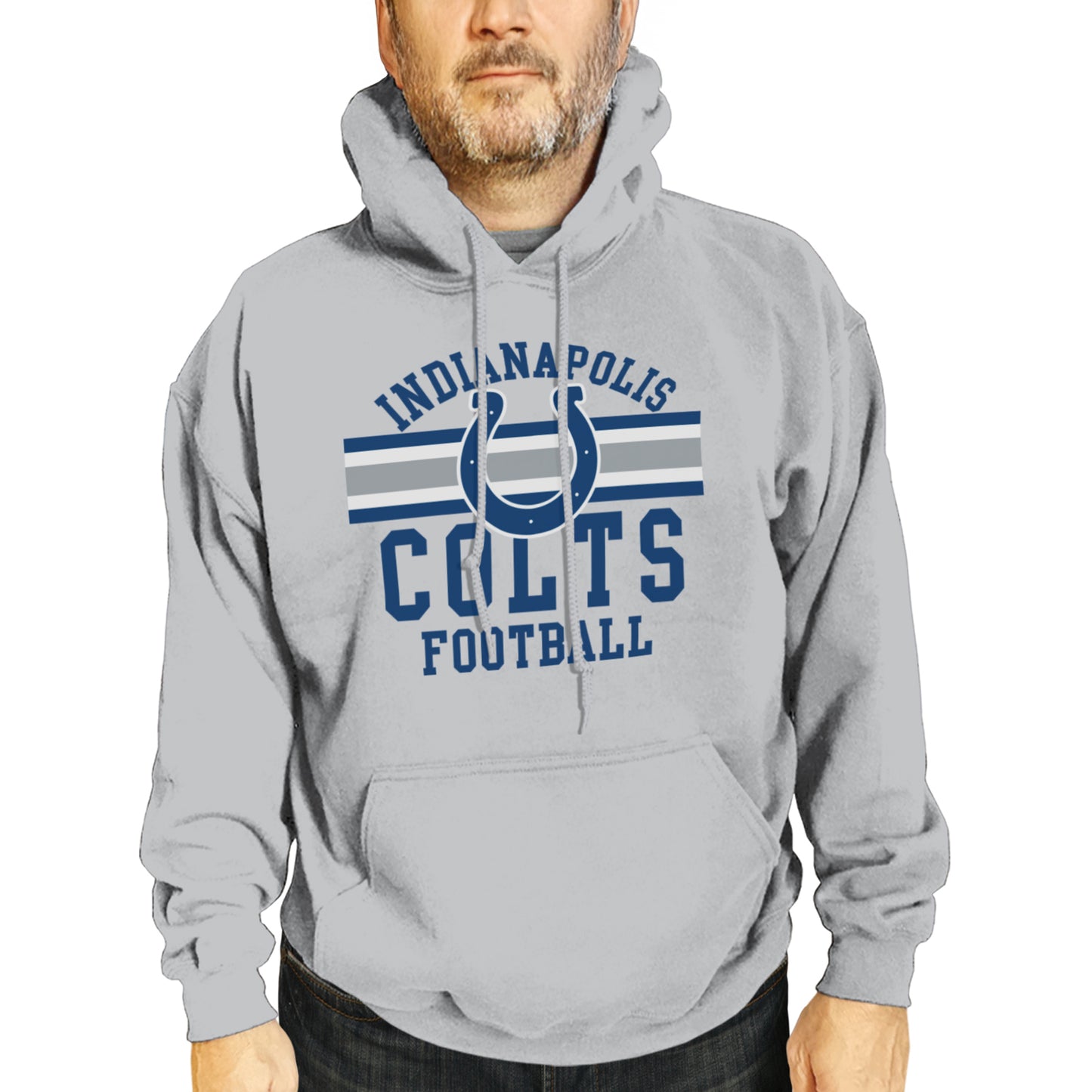 Indianapolis Colts NFL Team Stripe Hooded Sweatshirt- Soft Pullover Sports Hoodie For Men & Women - Sport Gray