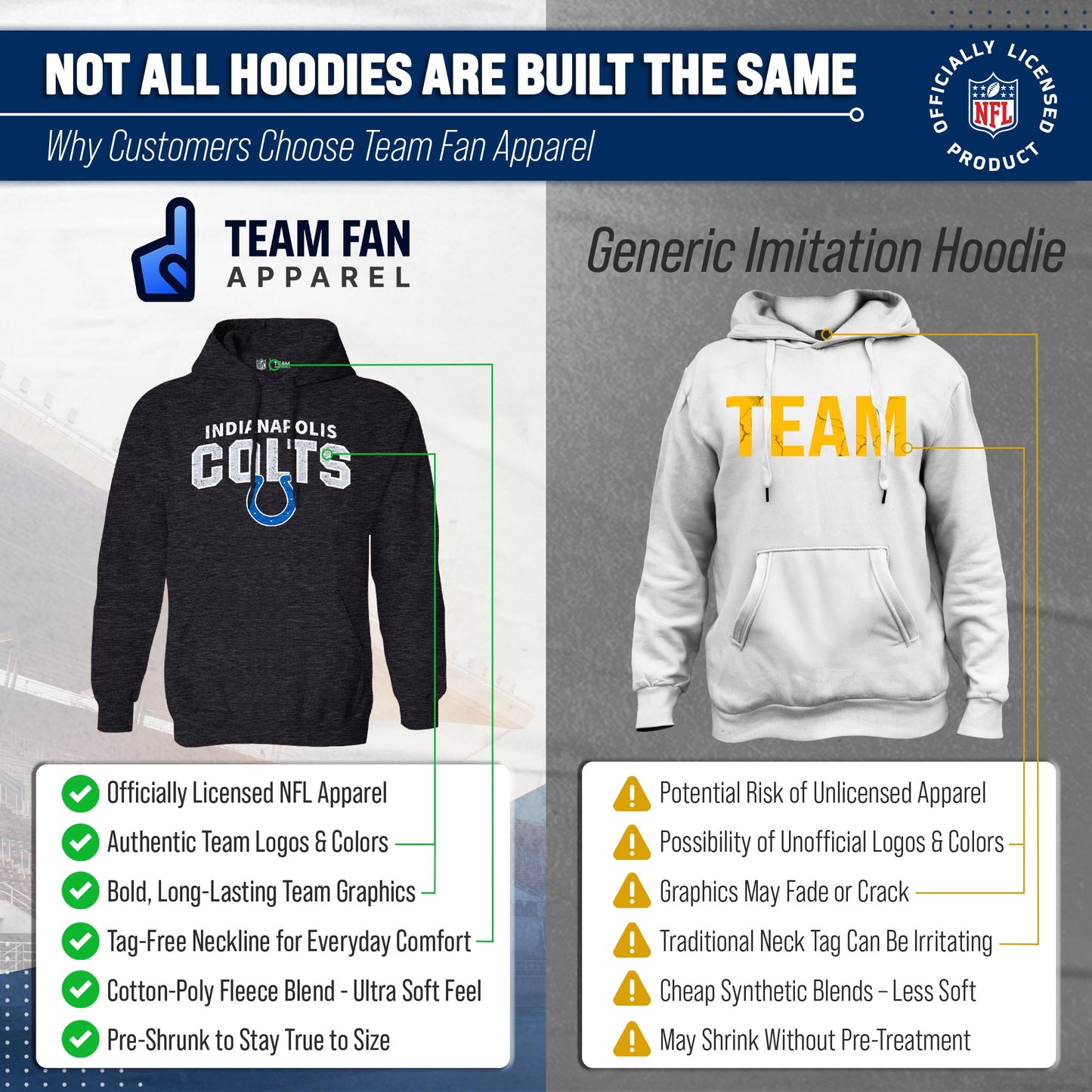 Indianapolis Colts NFL Adult Unisex Starting Fresh Ultra Soft Fleece Hooded Sweatshirt - Black Heather