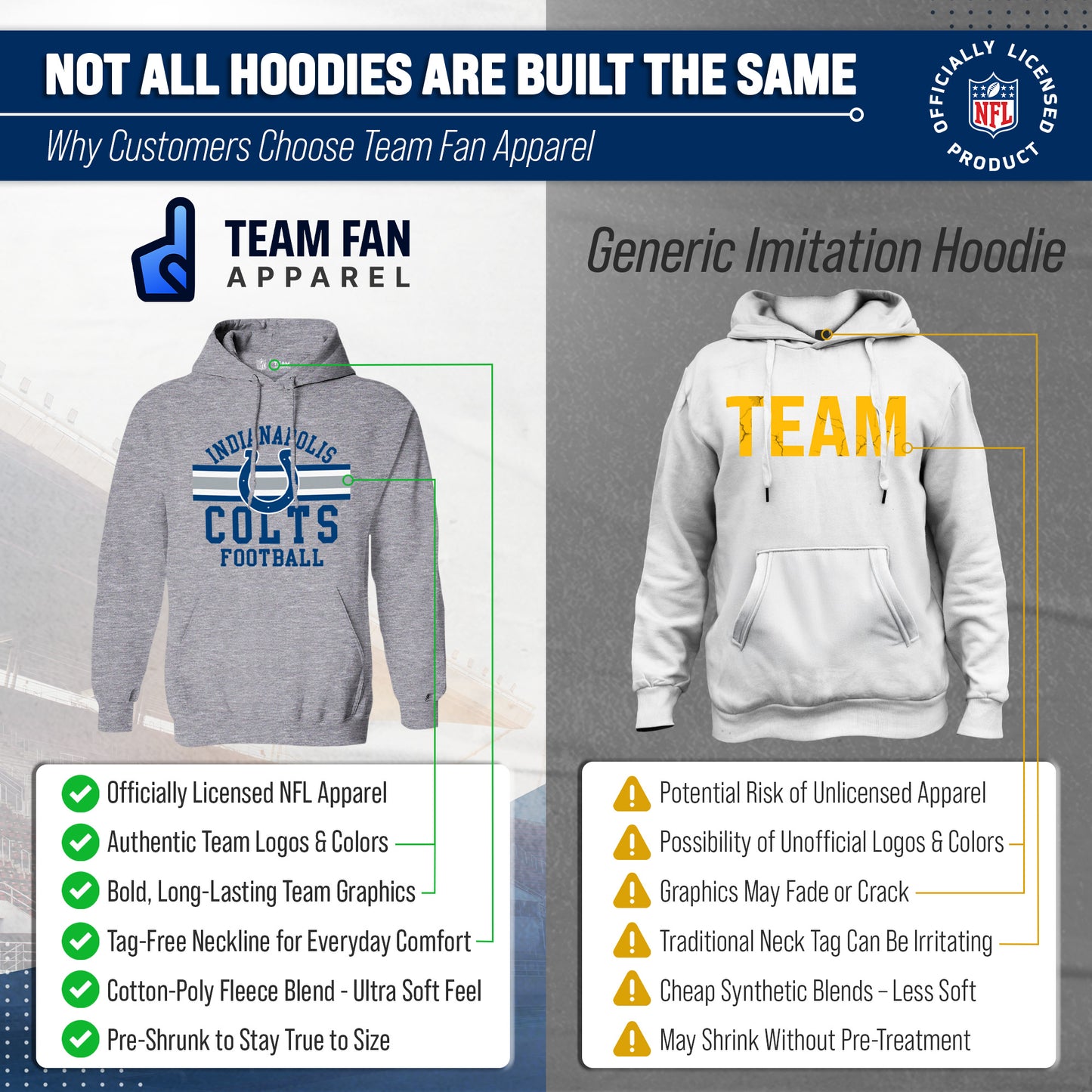 Indianapolis Colts NFL Team Stripe Hooded Sweatshirt- Soft Pullover Sports Hoodie For Men & Women - Sport Gray