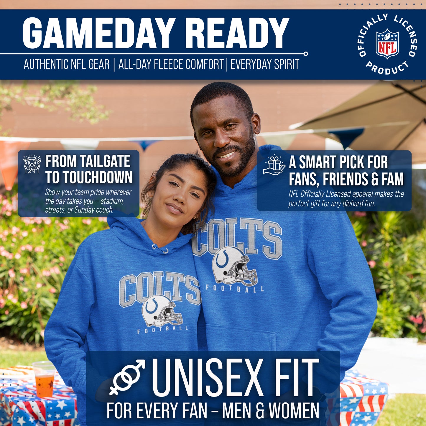 Indianapolis Colts NFL Adult Unisex All Star Soft Fleece Hooded Sweatshirt - Blue Heather