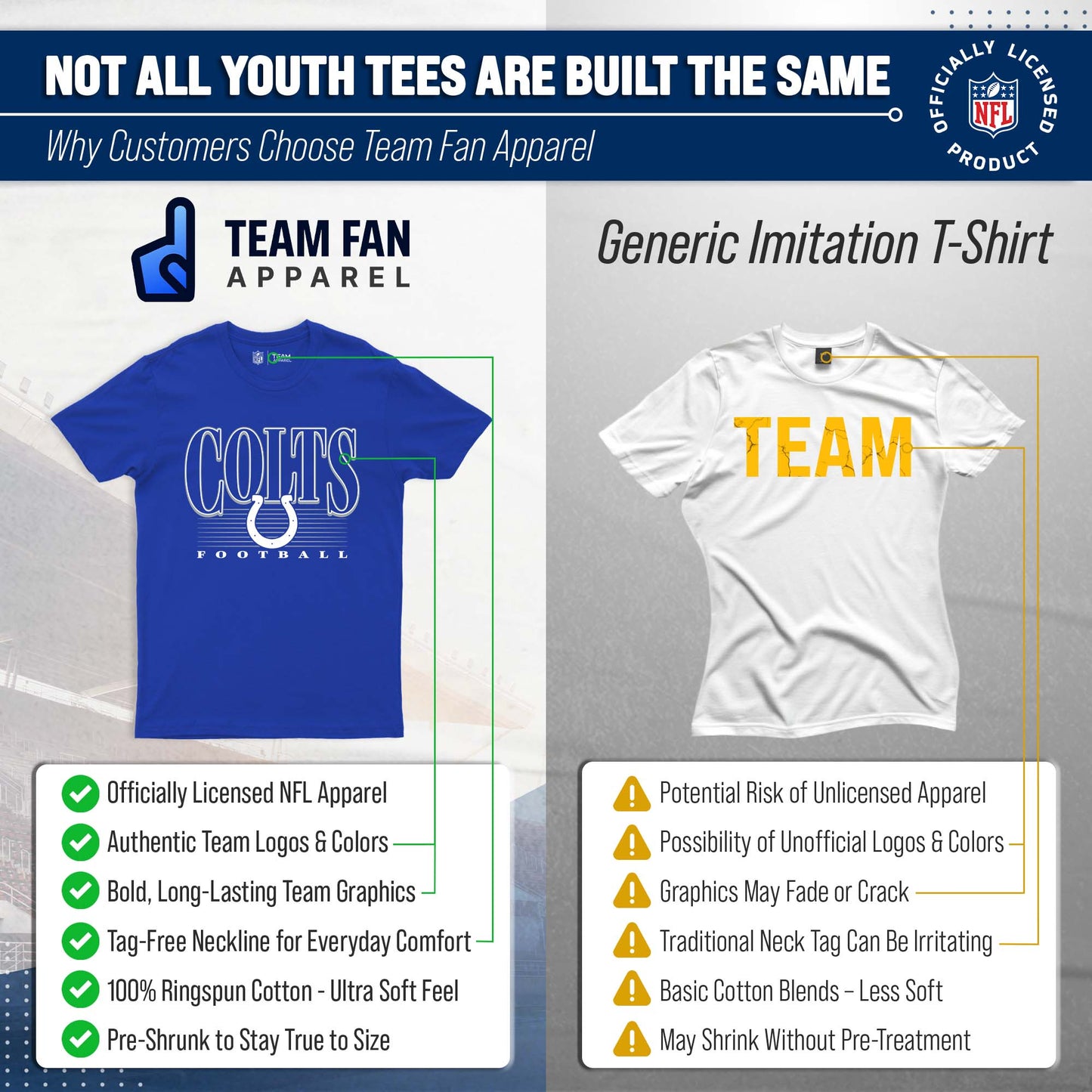 Indianapolis Colts NFL Youth Overtime Blueprint Football T-Shirt Unisex Tag Free Comfortable - Royal