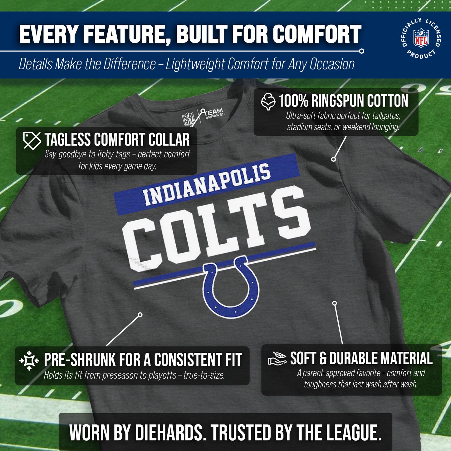 Indianapolis Colts NFL Youth Short Sleeve Charcoal T Shirt - Charcoal