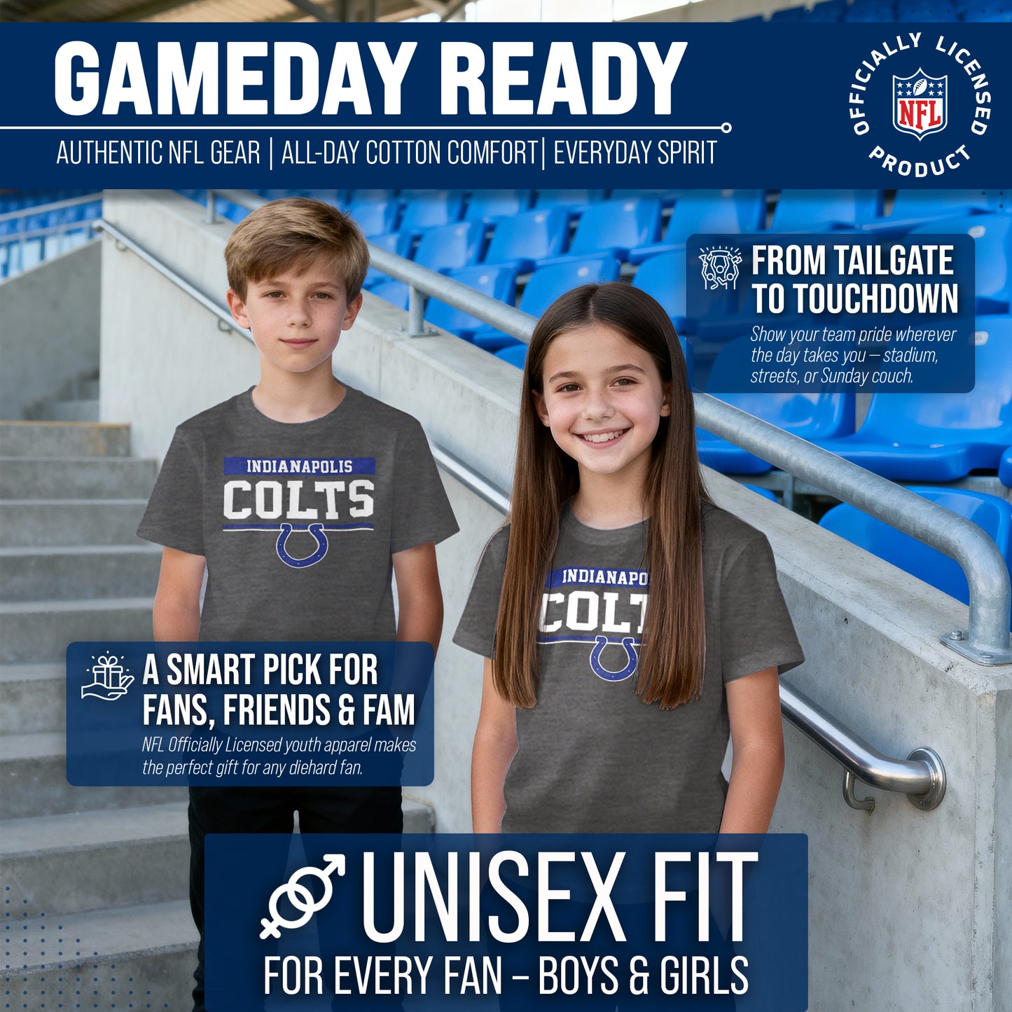 Indianapolis Colts NFL Youth Short Sleeve Charcoal T Shirt - Charcoal