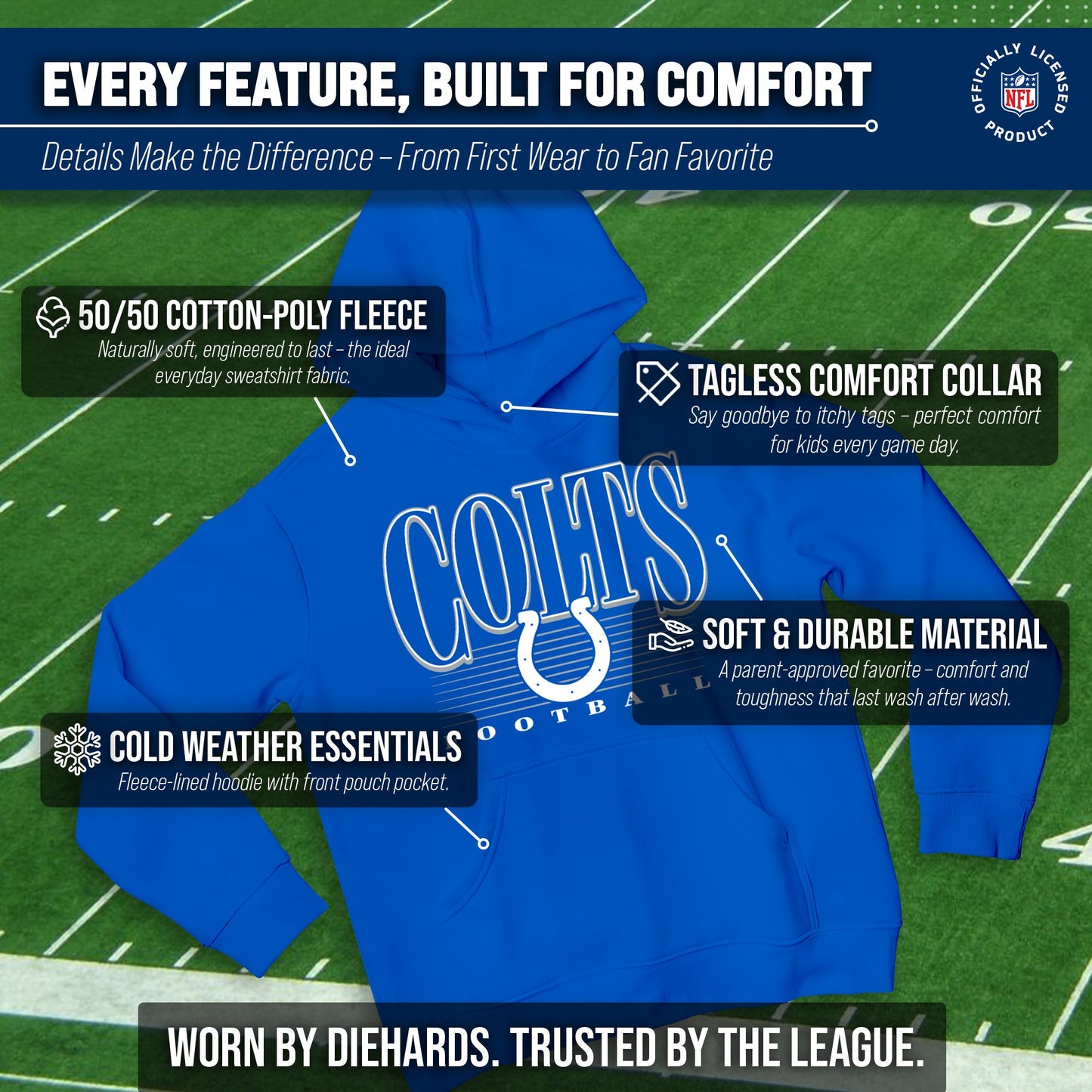 Indianapolis Colts NFL Youth Overtime Blueprint Football Fleece Hooded Sweatshirt - Royal