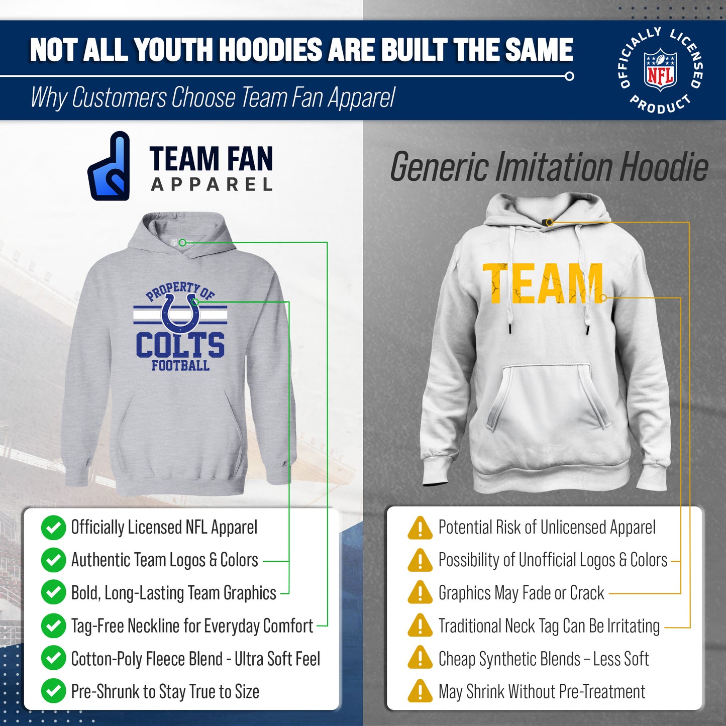 Indianapolis Colts NFL Youth Property Of Hooded Sweatshirt - Sport Gray