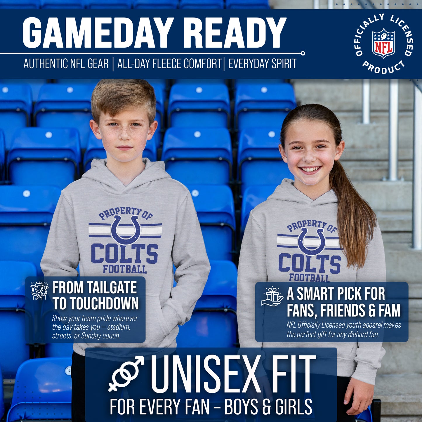 Indianapolis Colts NFL Youth Property Of Hooded Sweatshirt - Sport Gray