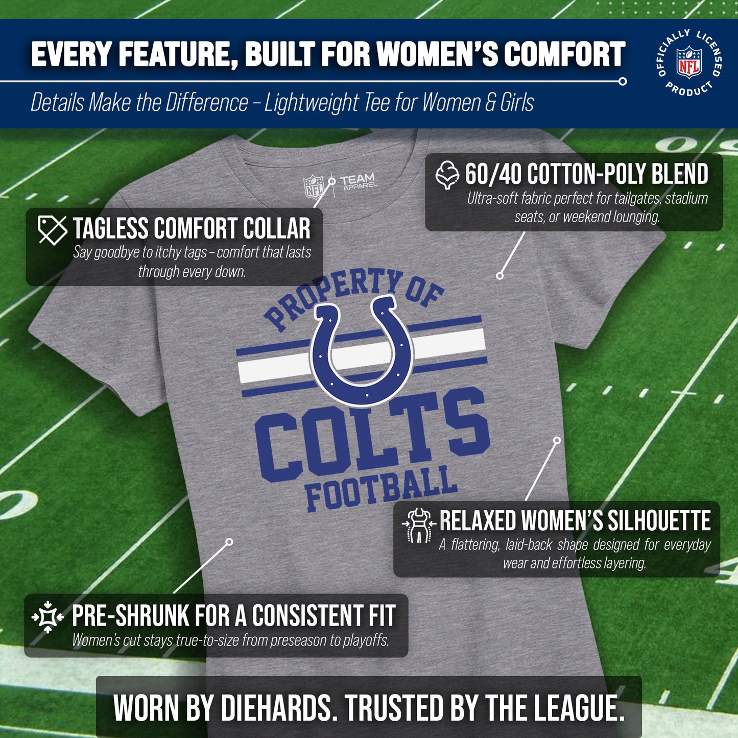 Indianapolis Colts NFL Womens Short Sleeve Property of Tshirt - Gray