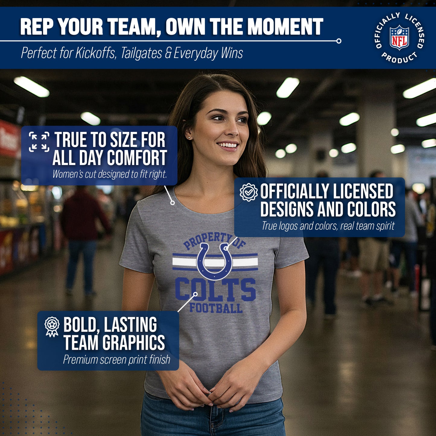 Indianapolis Colts NFL Womens Short Sleeve Property of Tshirt - Gray