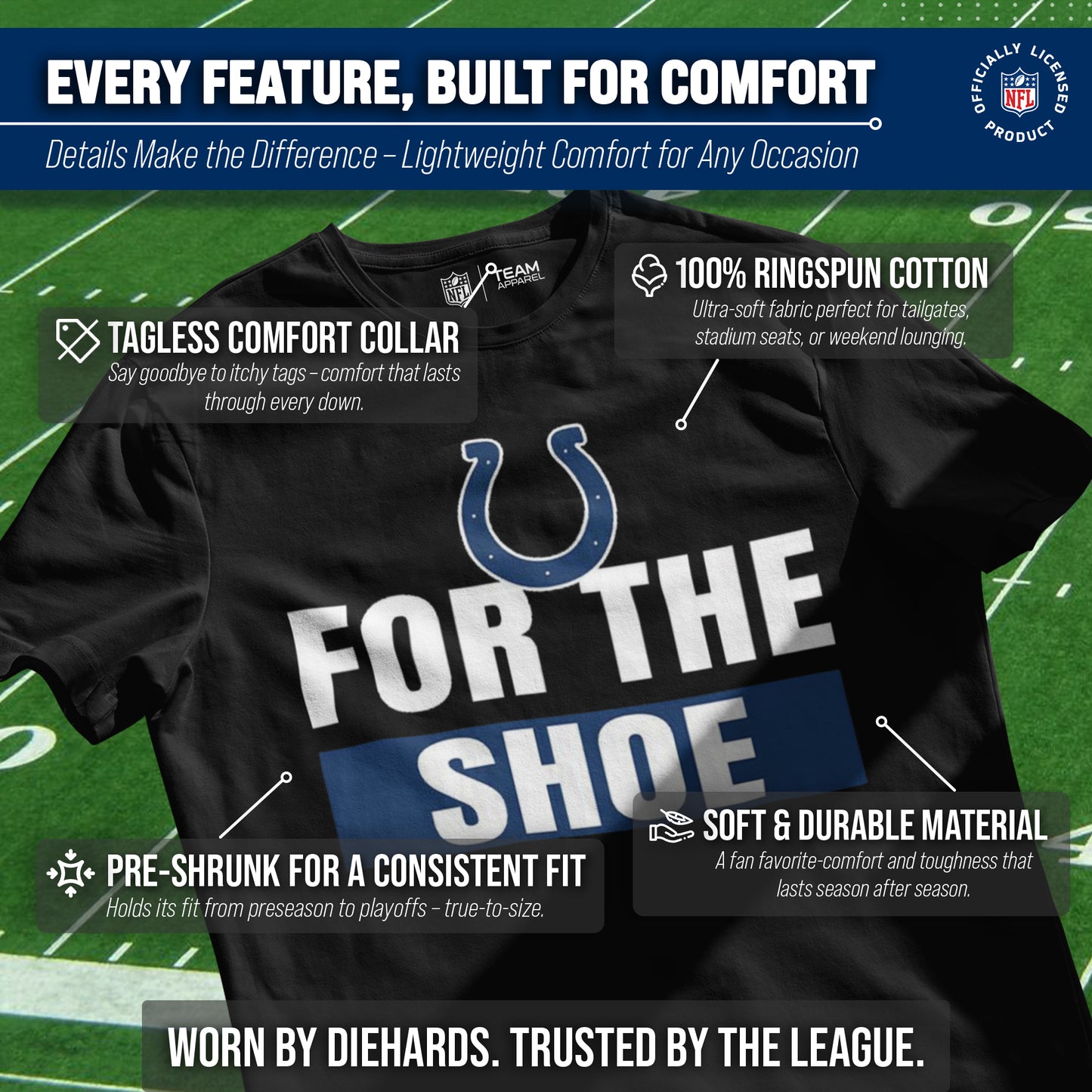 Indianapolis Colts NFL Adult Team Slogan Unisex T-Shirt - Black