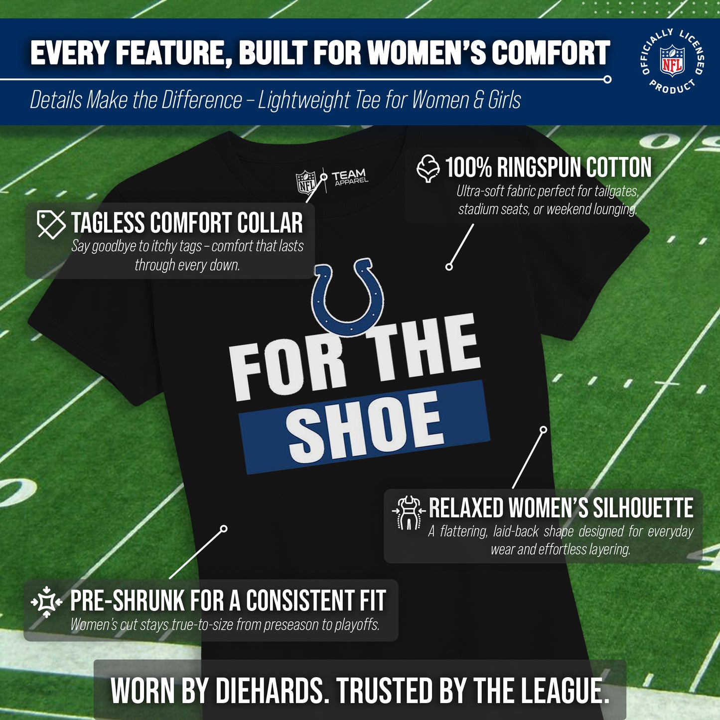 Indianapolis Colts NFL Womens Team Slogan Short Sleeve Tshirt - Black