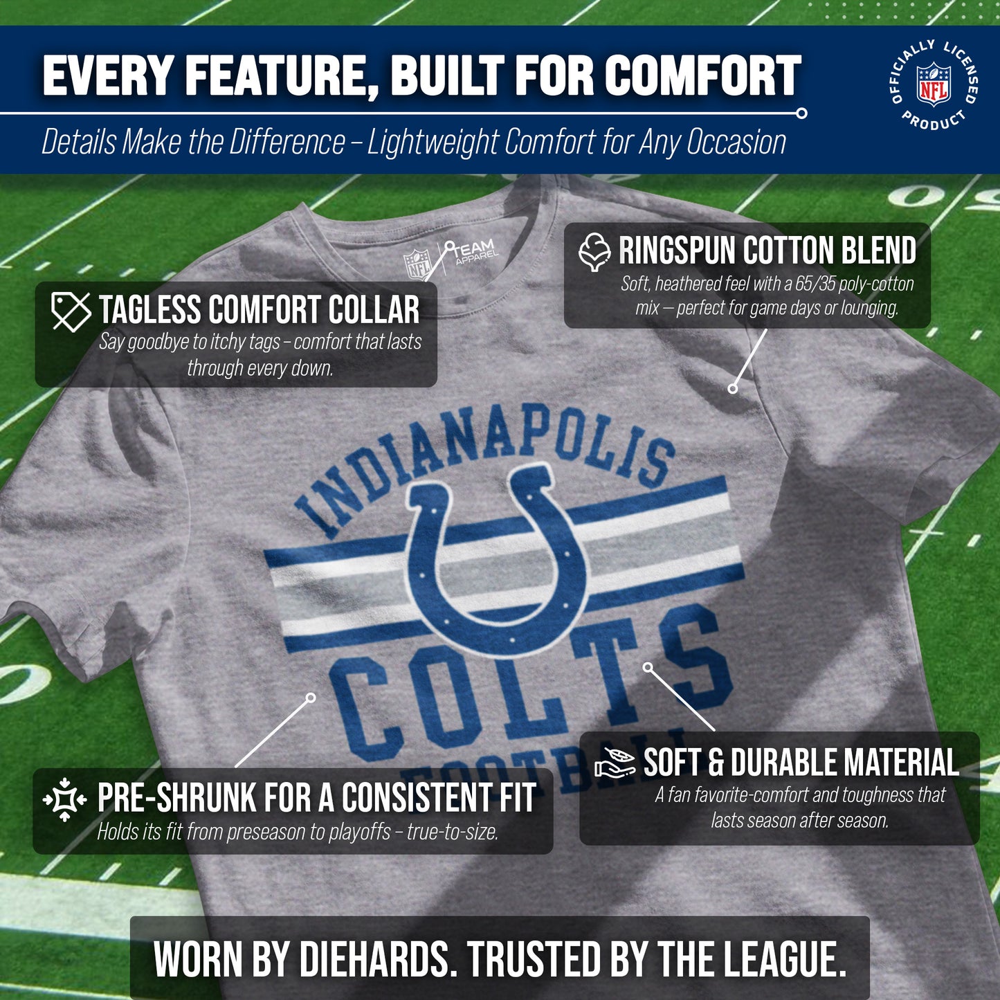 Indianapolis Colts NFL Adult Short Sleeve Team Stripe Tee - Sport Gray