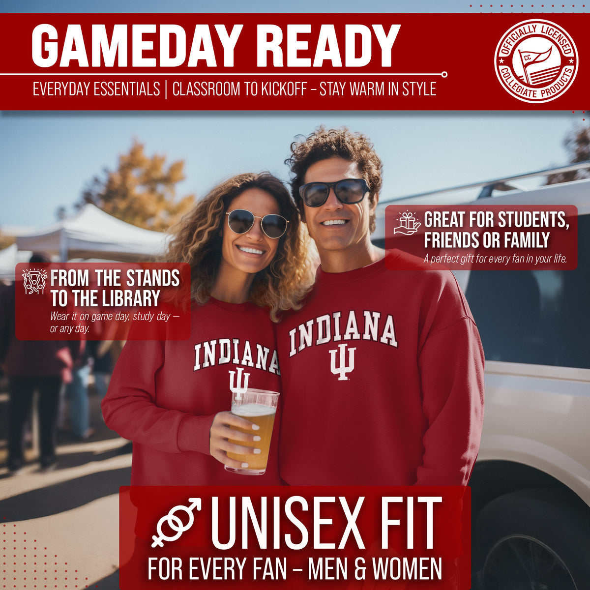 Indiana Hoosiers Campus Colors Adult Arch & Logo Soft Style Gameday Crewneck Sweatshirt  - Cardinal
