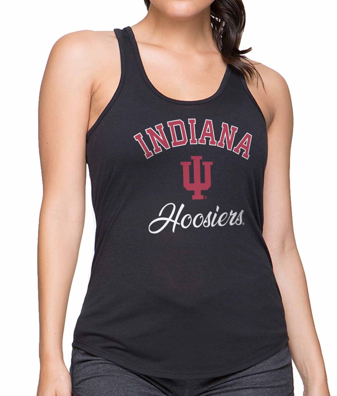 Indiana Hoosiers NCAA Womens Tag-Less Ultra Soft Tailgate Tank Top - Black Heather