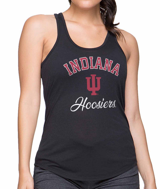 Indiana Hoosiers NCAA Womens Tag-Less Ultra Soft Tailgate Tank Top - Black Heather
