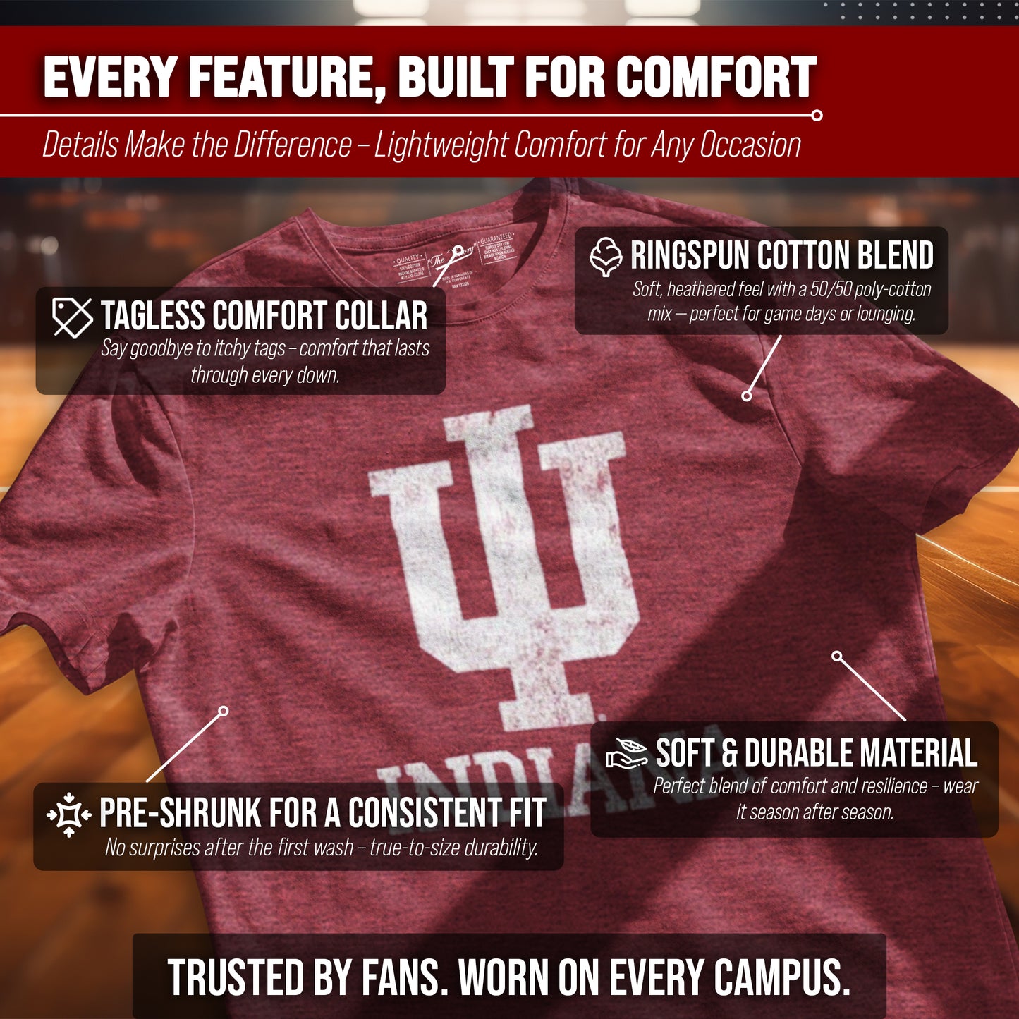 Indiana Hoosiers Adult MVP Heathered Cotton Blend T-Shirt - Crimson