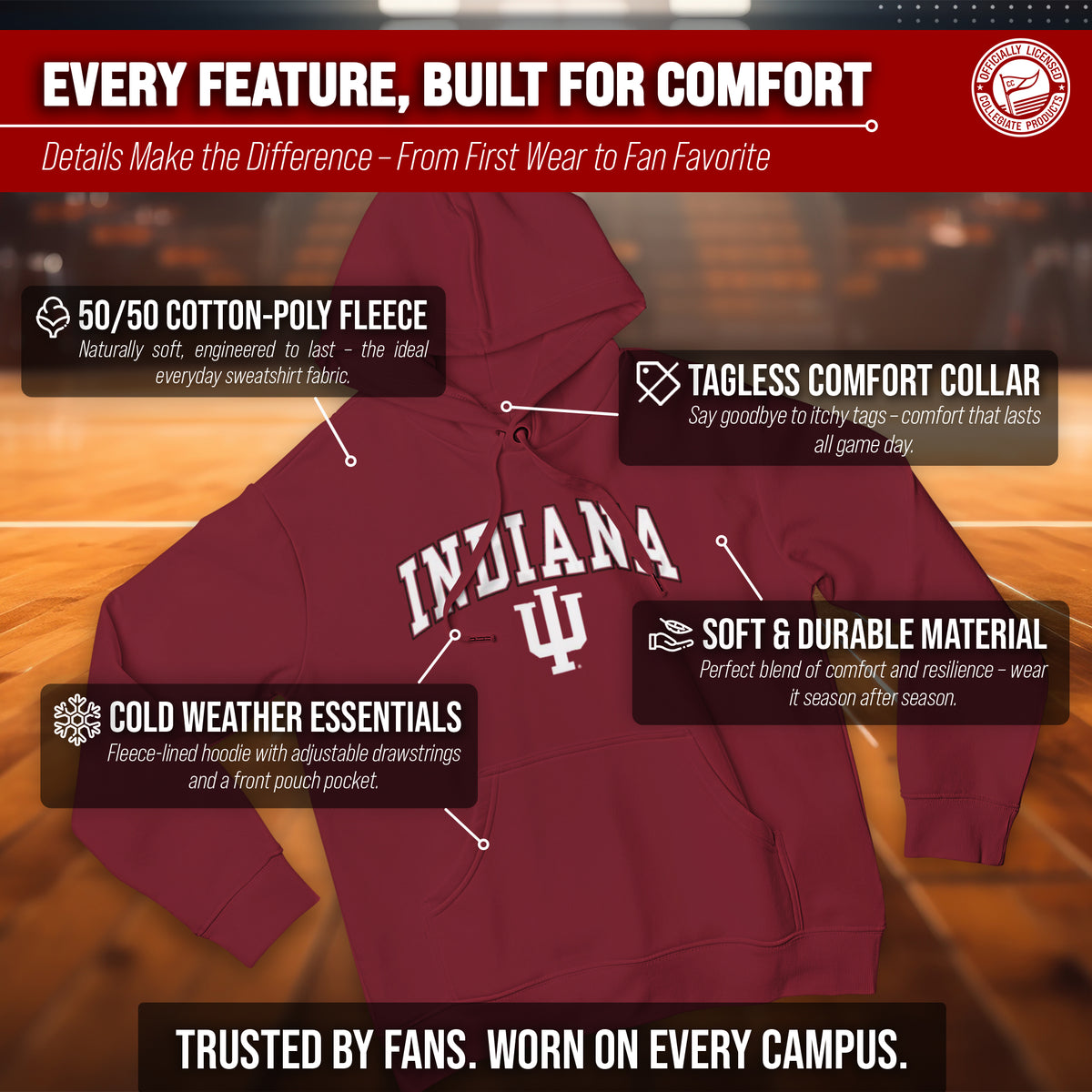 IND Arch & Logo Gameday Hoodie - Crimson