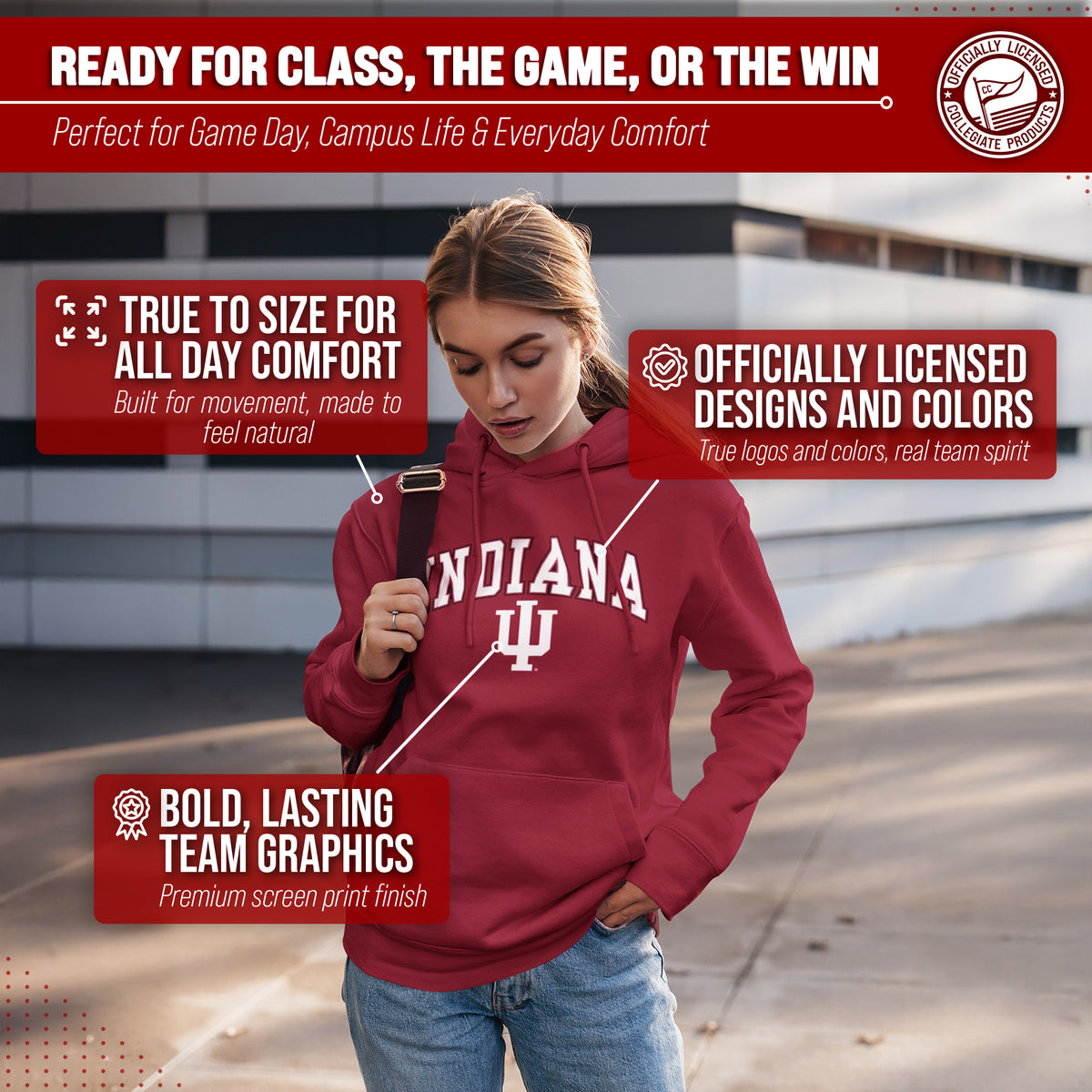 IND Arch & Logo Gameday Hoodie - Crimson