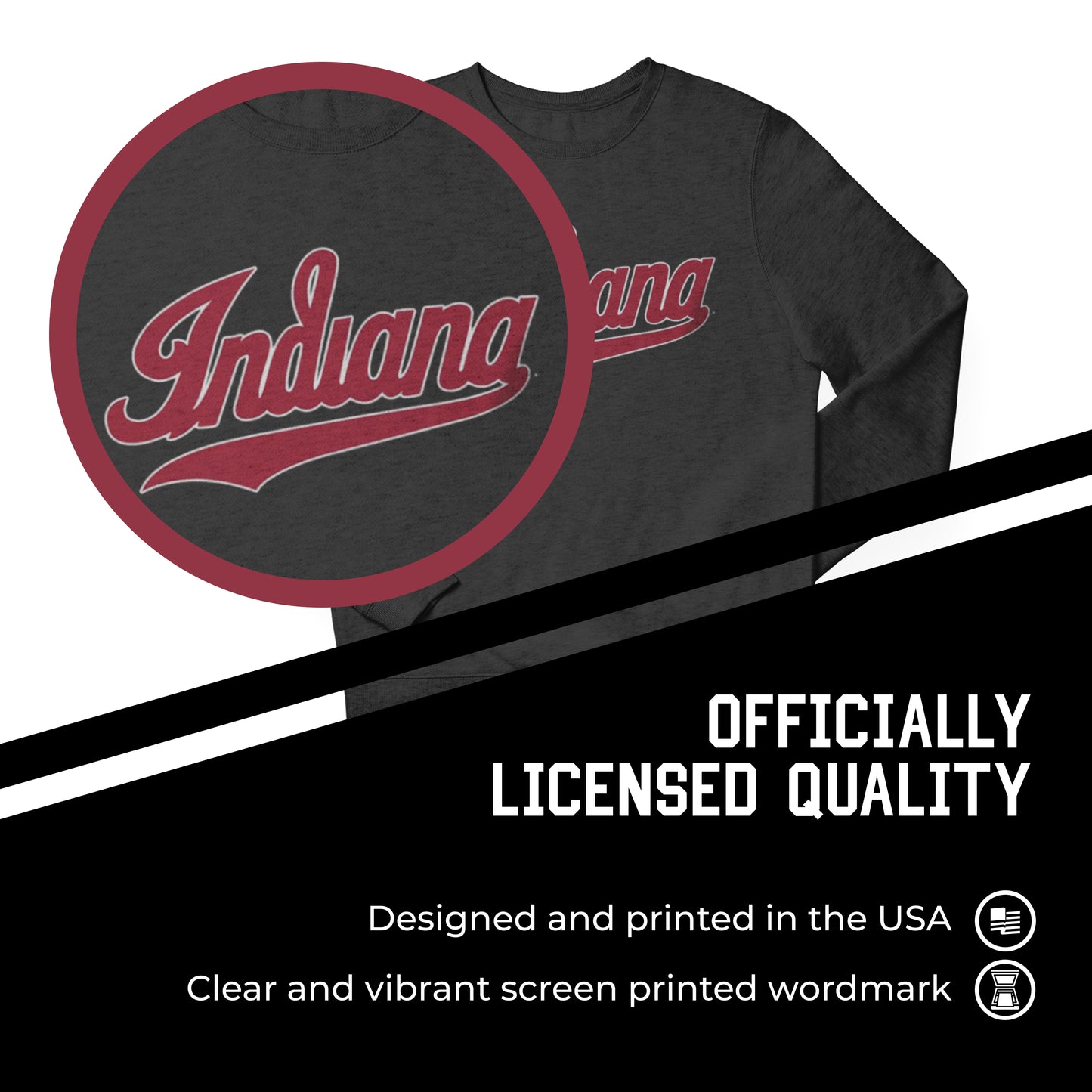 Indiana Hoosiers NCAA Adult Charcoal Crewneck Fleece Sweatshirt - Charcoal