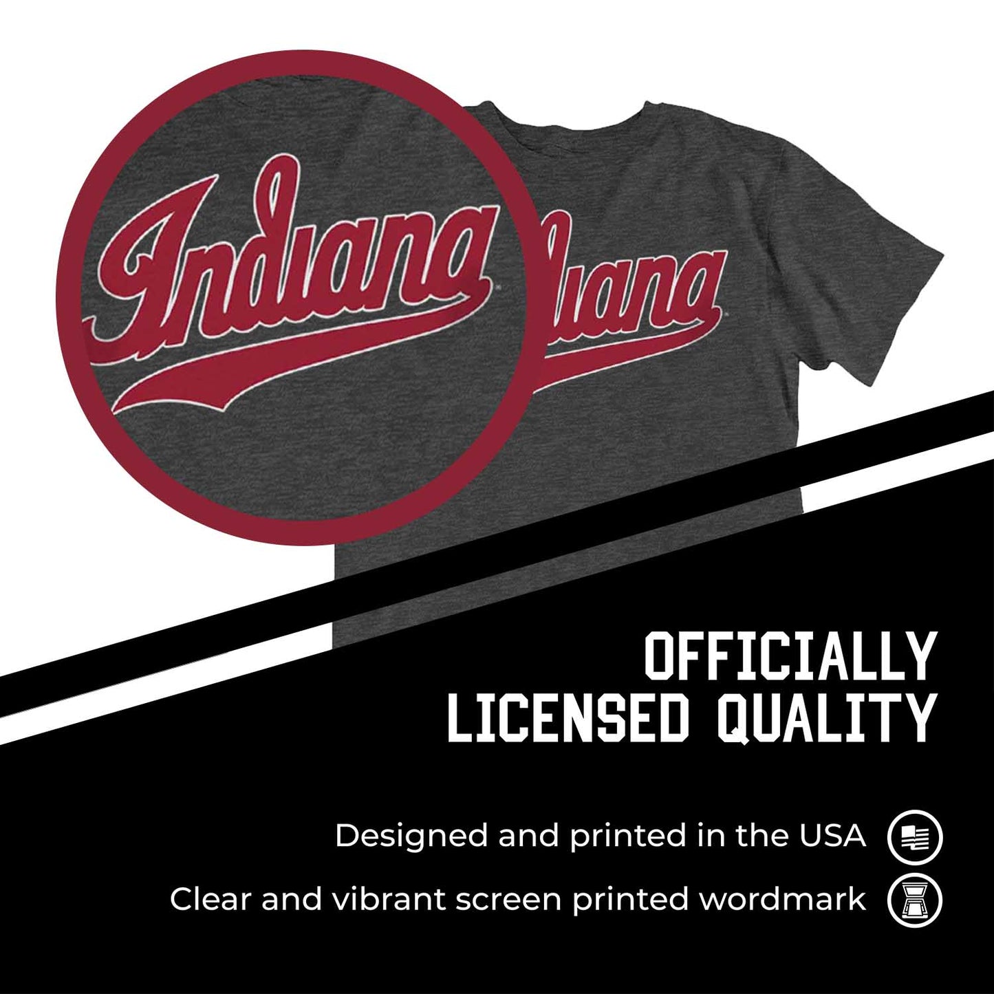 Indiana Hoosiers Campus Colors NCAA Adult Cotton Blend Charcoal Tagless T-Shirt - Charcoal